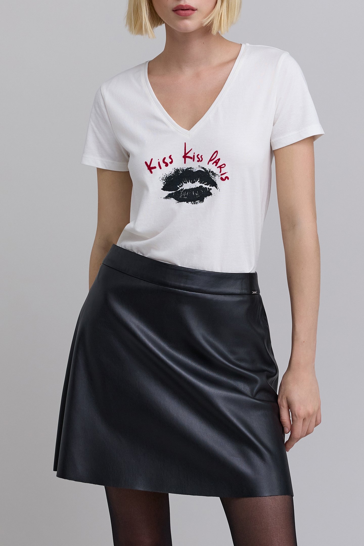 IVORY T-SHIRT WITH FLOCKED MESSAGE AND MOUTH FOR 1