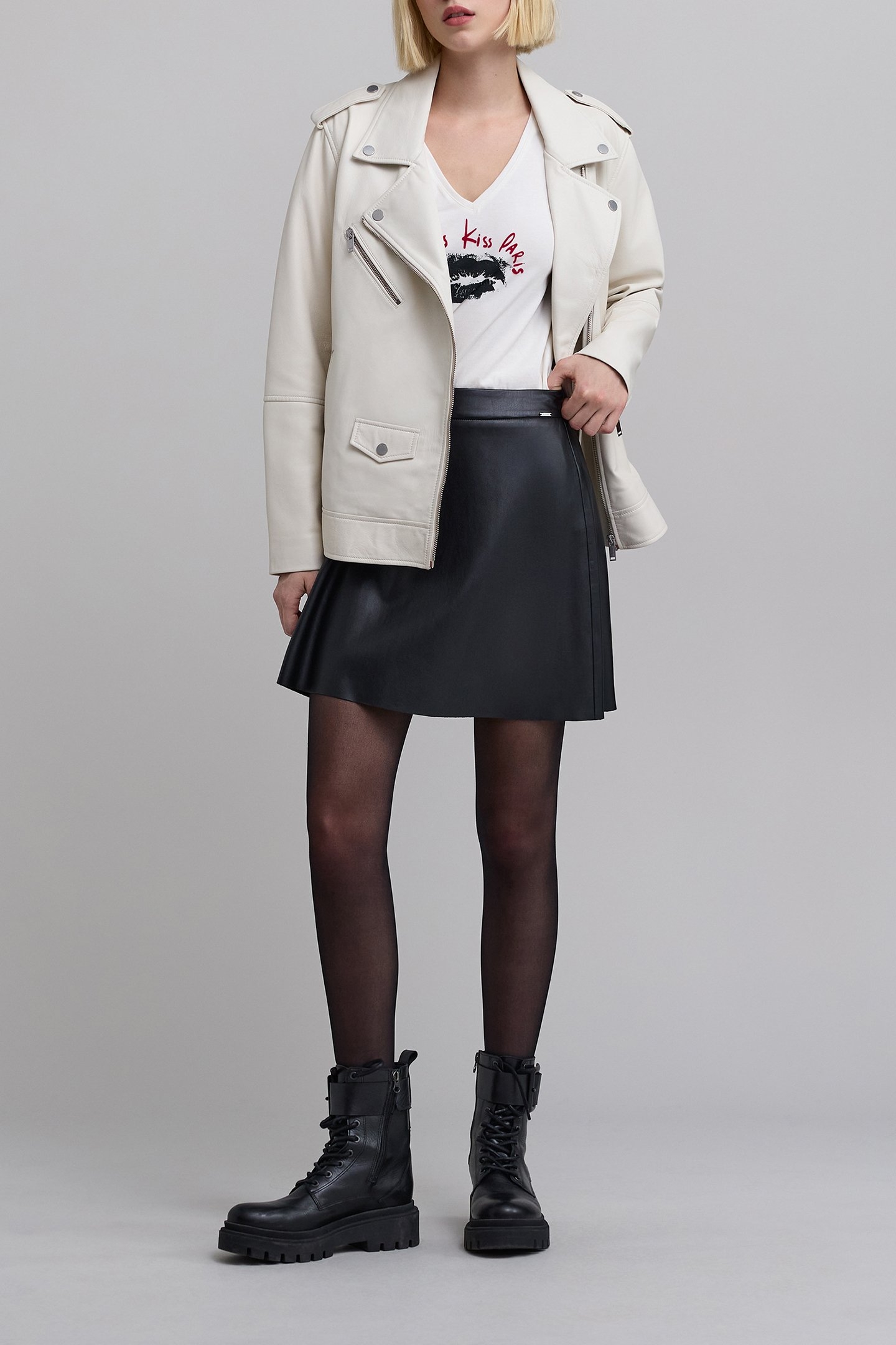 IVORY T-SHIRT WITH FLOCKED MESSAGE AND MOUTH FOR 4