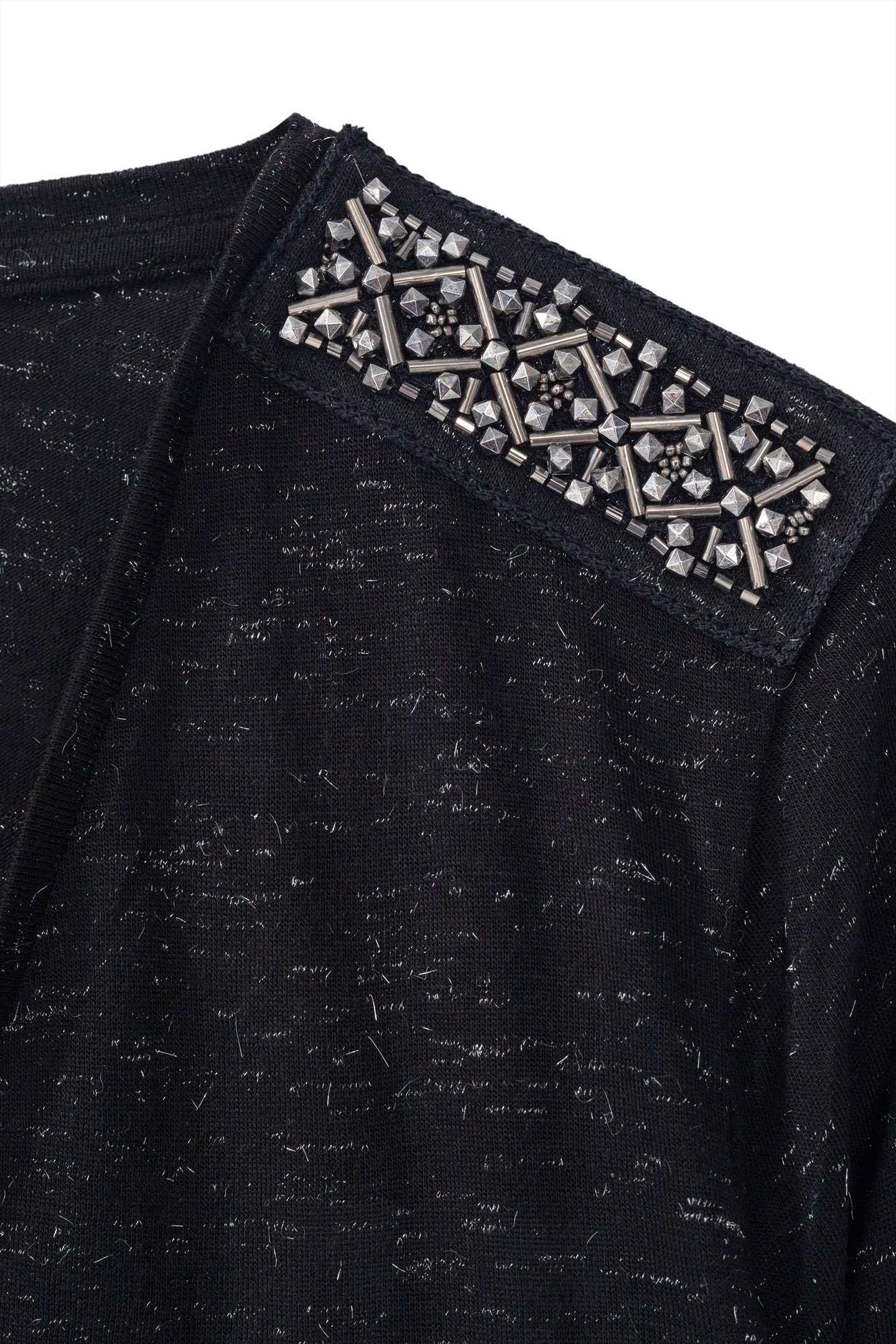 BLACK SEQUINED T-SHIRT WITH JEWELLED SHOULDER STRAPS 2