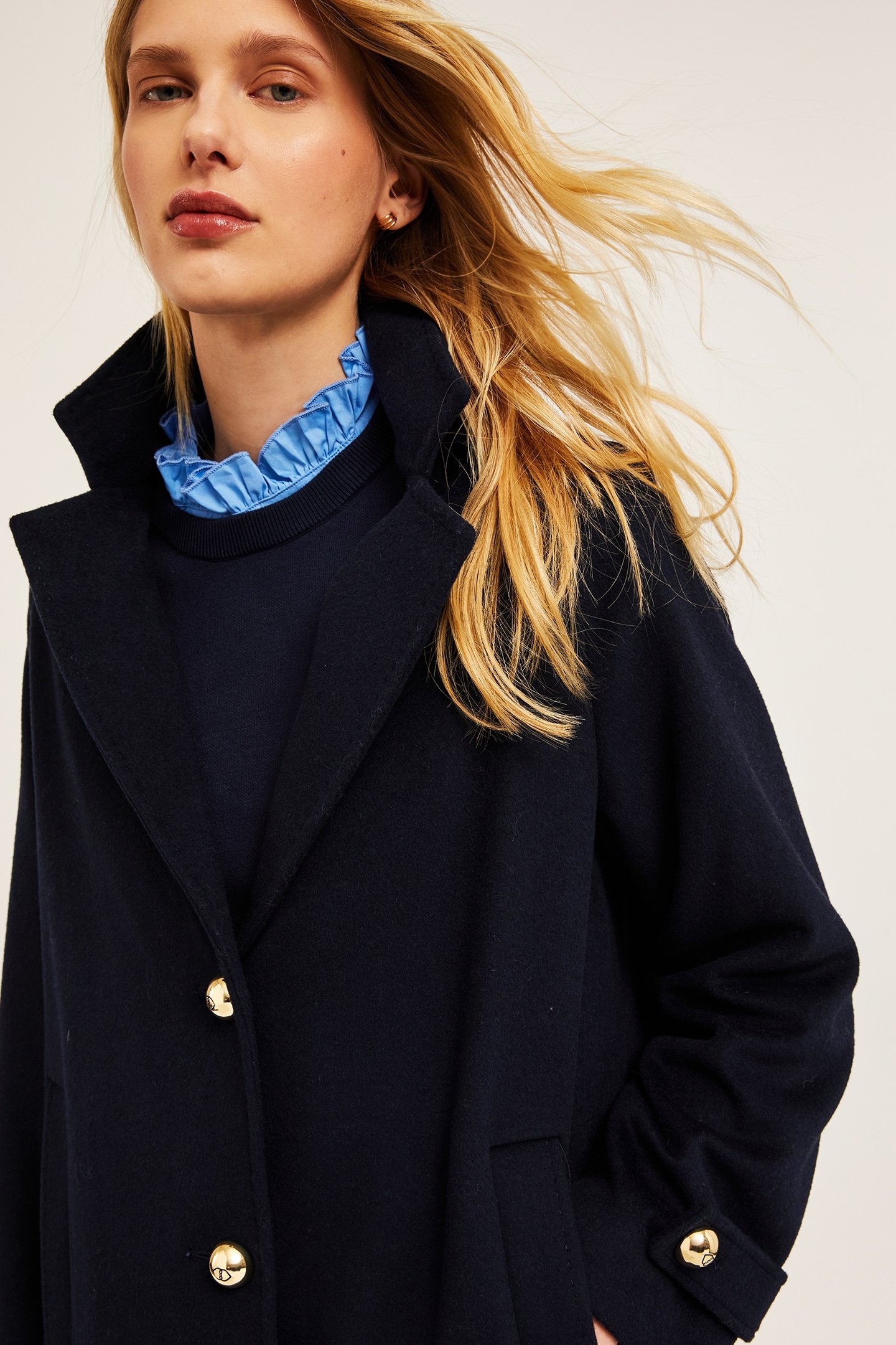 WOOL BLEND CLOTH PEA COAT BLUE 4