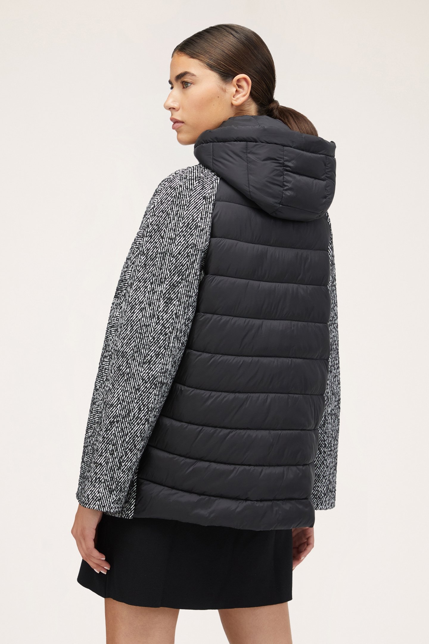 DUAL-FABRIC DOWN JACKET WITH HOOD BLACK 2