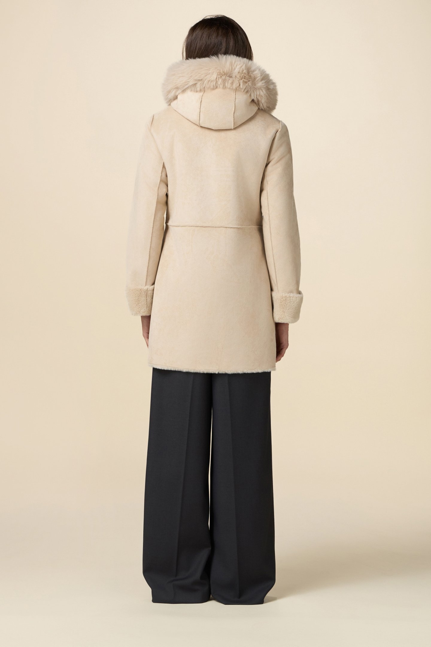 MIDI LENGTH FAUX SHEEPSKIN JACKET BEIGE 2