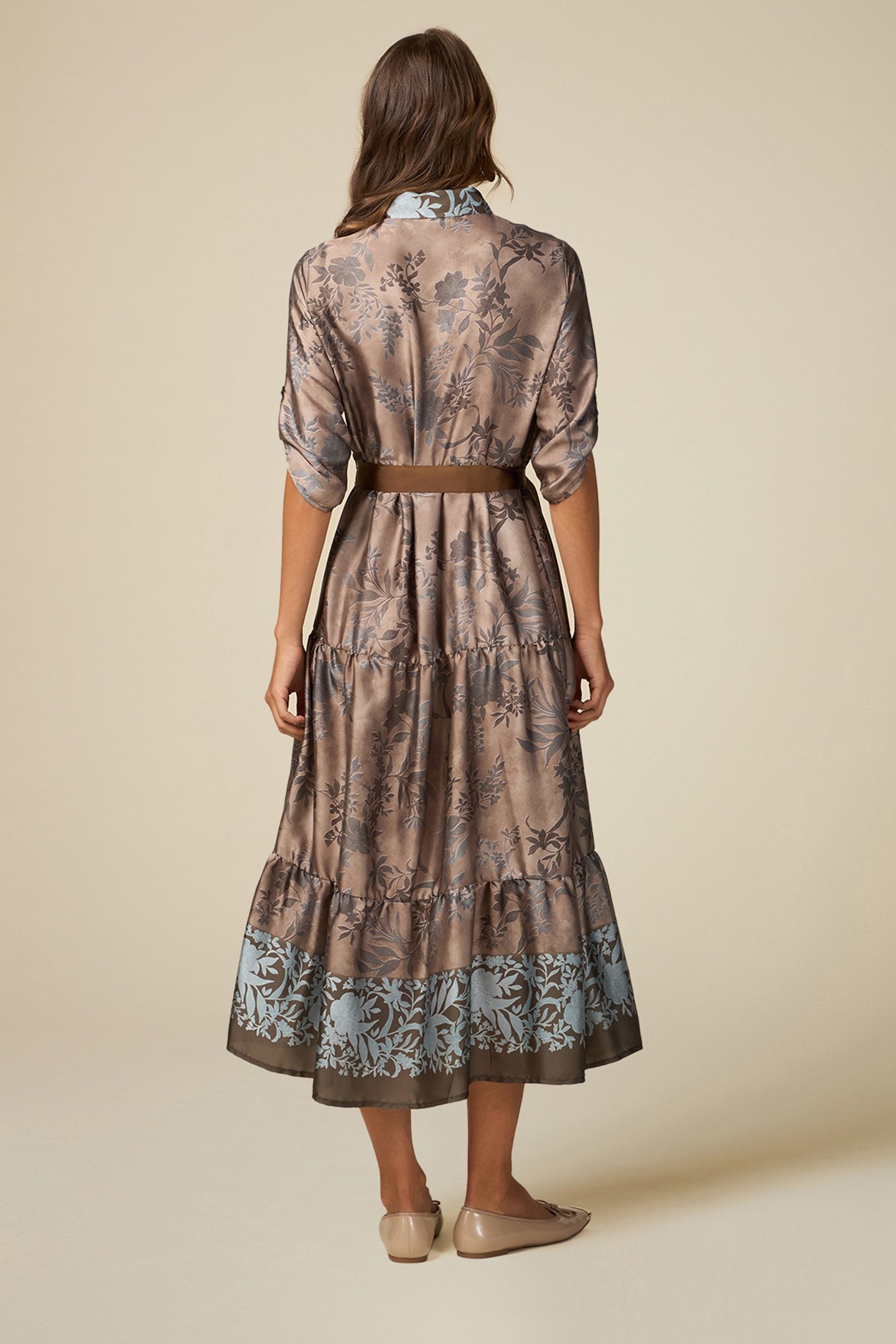 PATTERNED SATIN CHEMISIER DRESS BEIGE 2