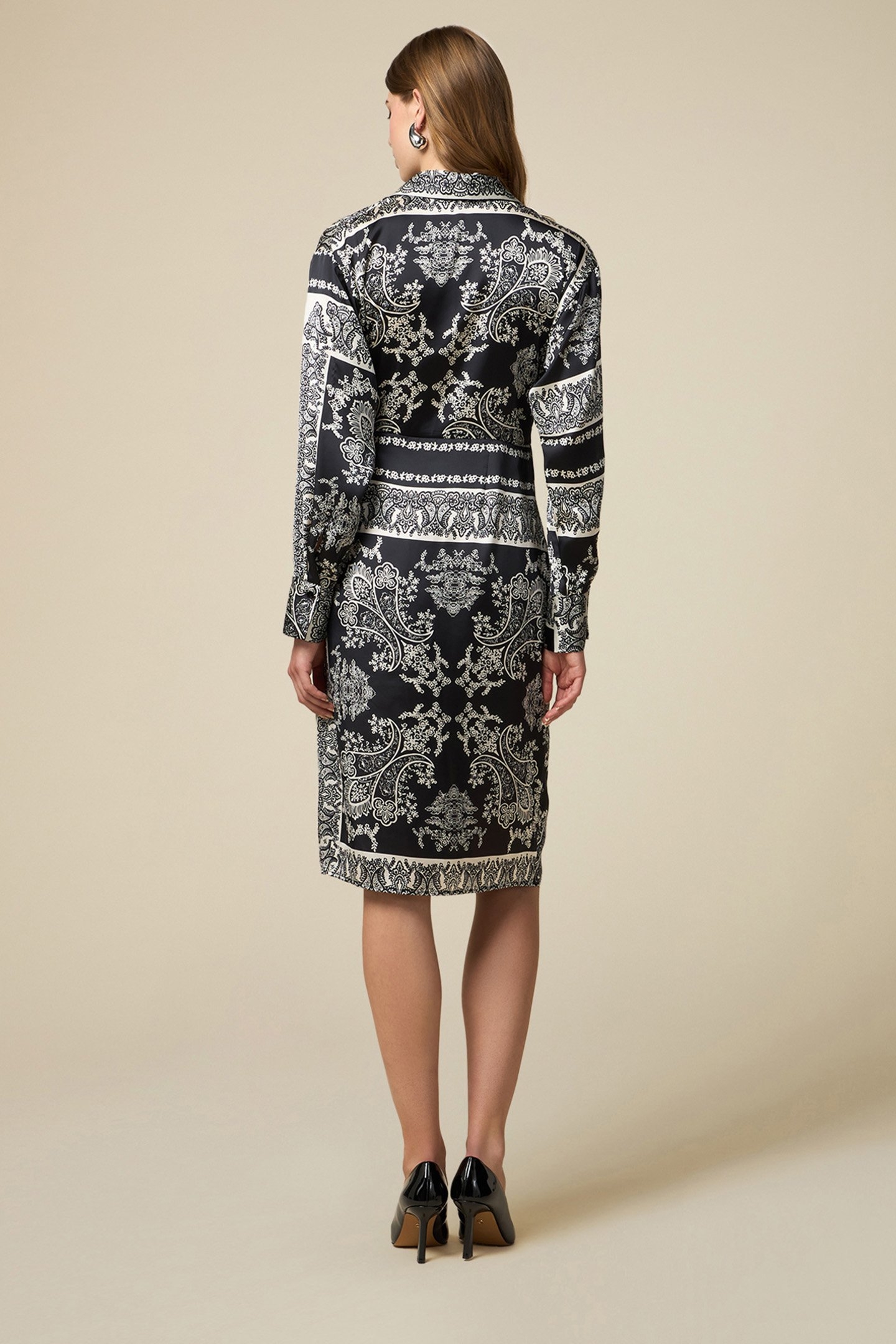 PATTERNED SATIN WRAPAROUND DRESS BLACK 2