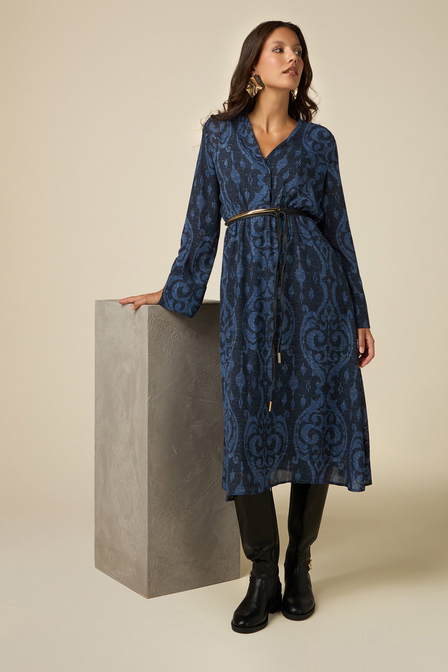 PATTERNED MIDI DRESS BLUE 4
