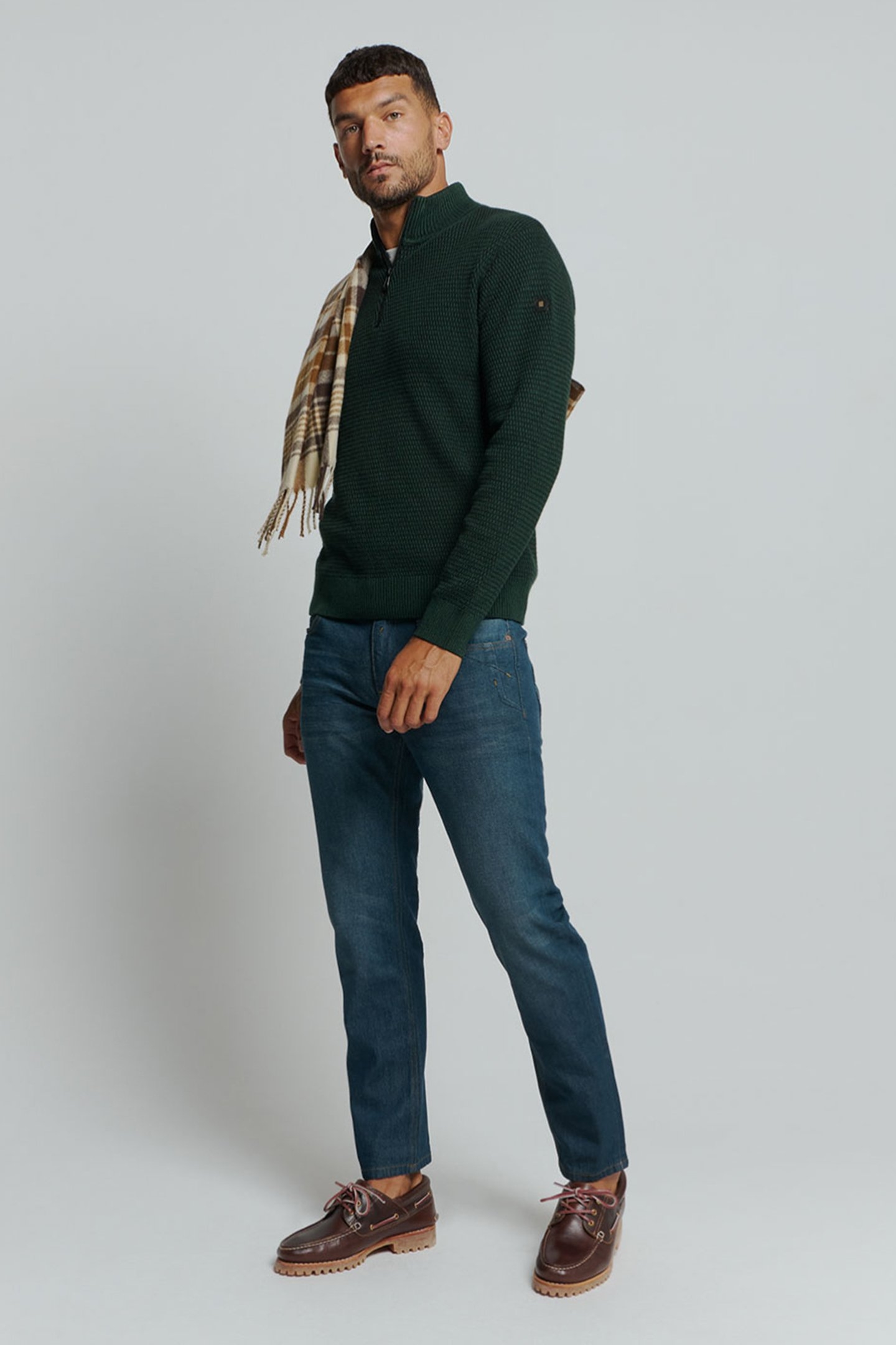 PULLOVER HALF ZIPPER 2 COLOURED MELANGE DARK GREEN 3