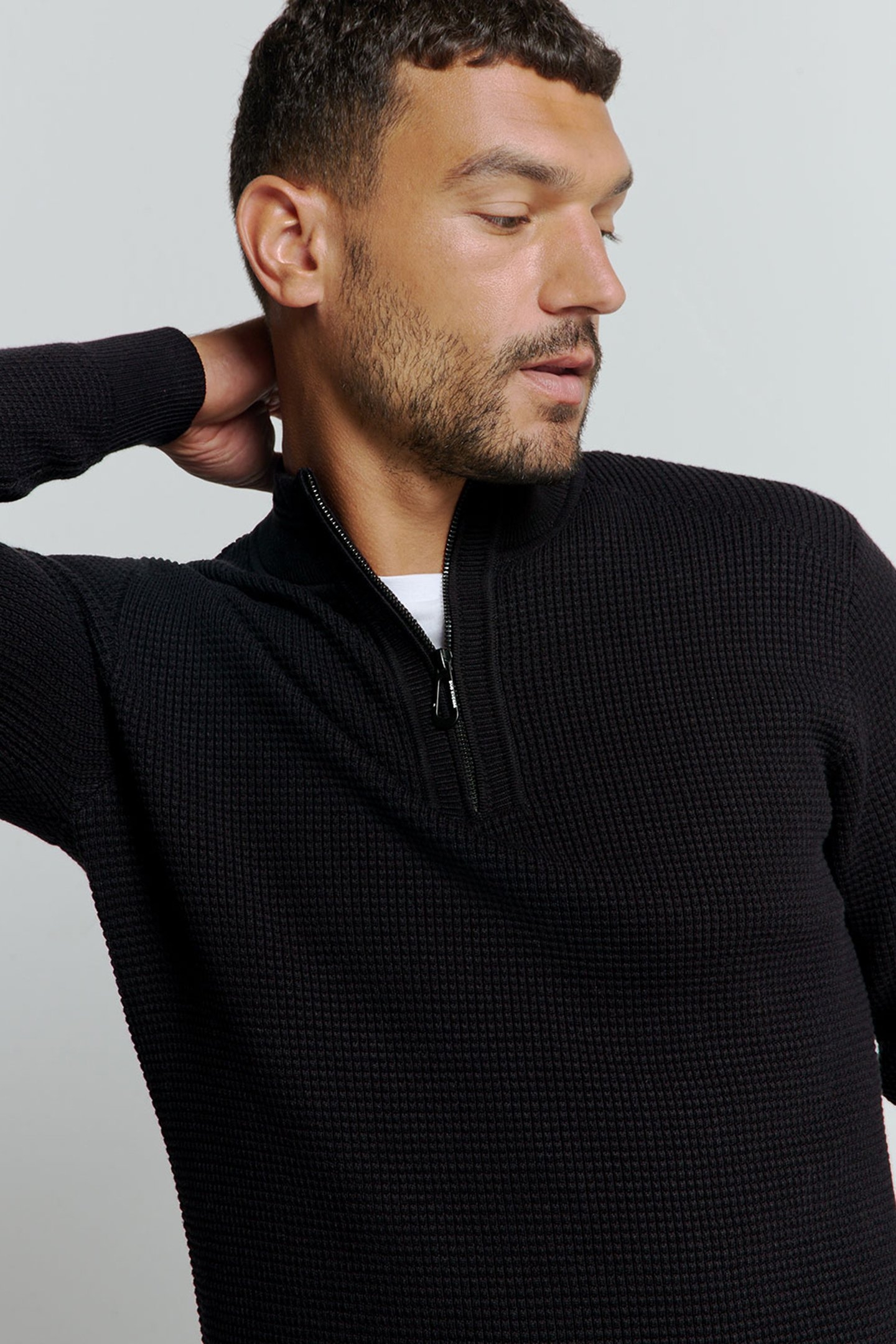 PULLOVER HALF ZIPPER SOLID JACQUARD BLACK 6