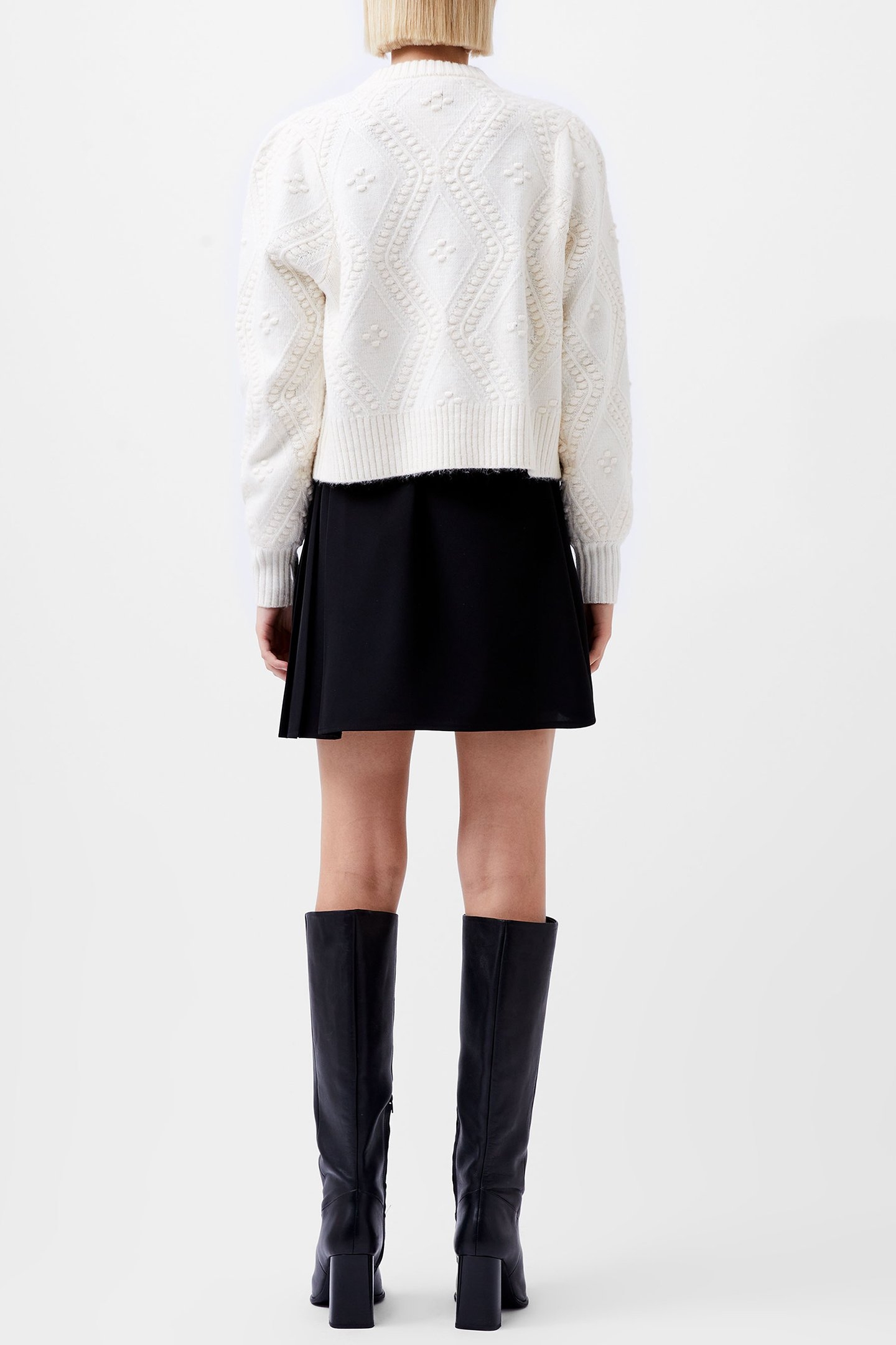 BOBBLE BOW CARDIGAN WINTER WHT/BLACK BOW 3
