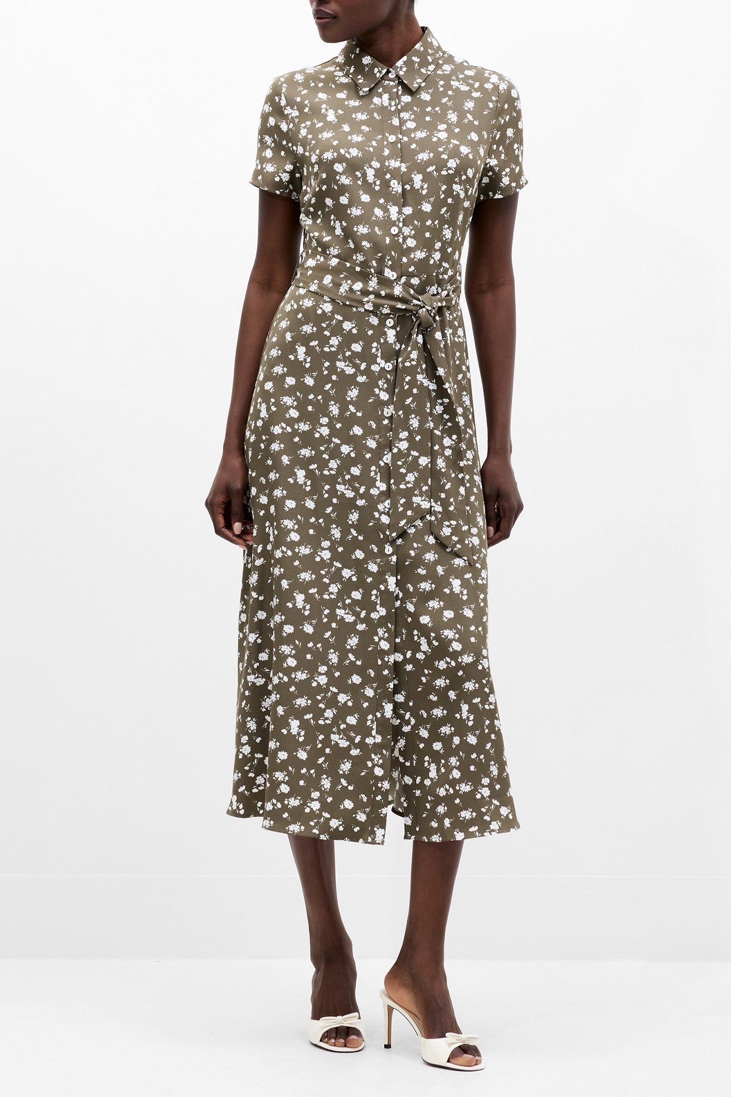 PRINTED SS SHIRT DRESS KHAKI/WHITE 3