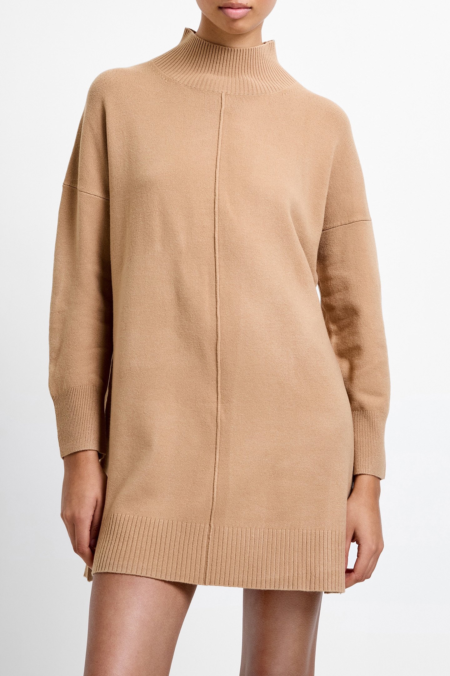 BABYSOFT ROLL NECK KNIT DRESS CAMEL 1