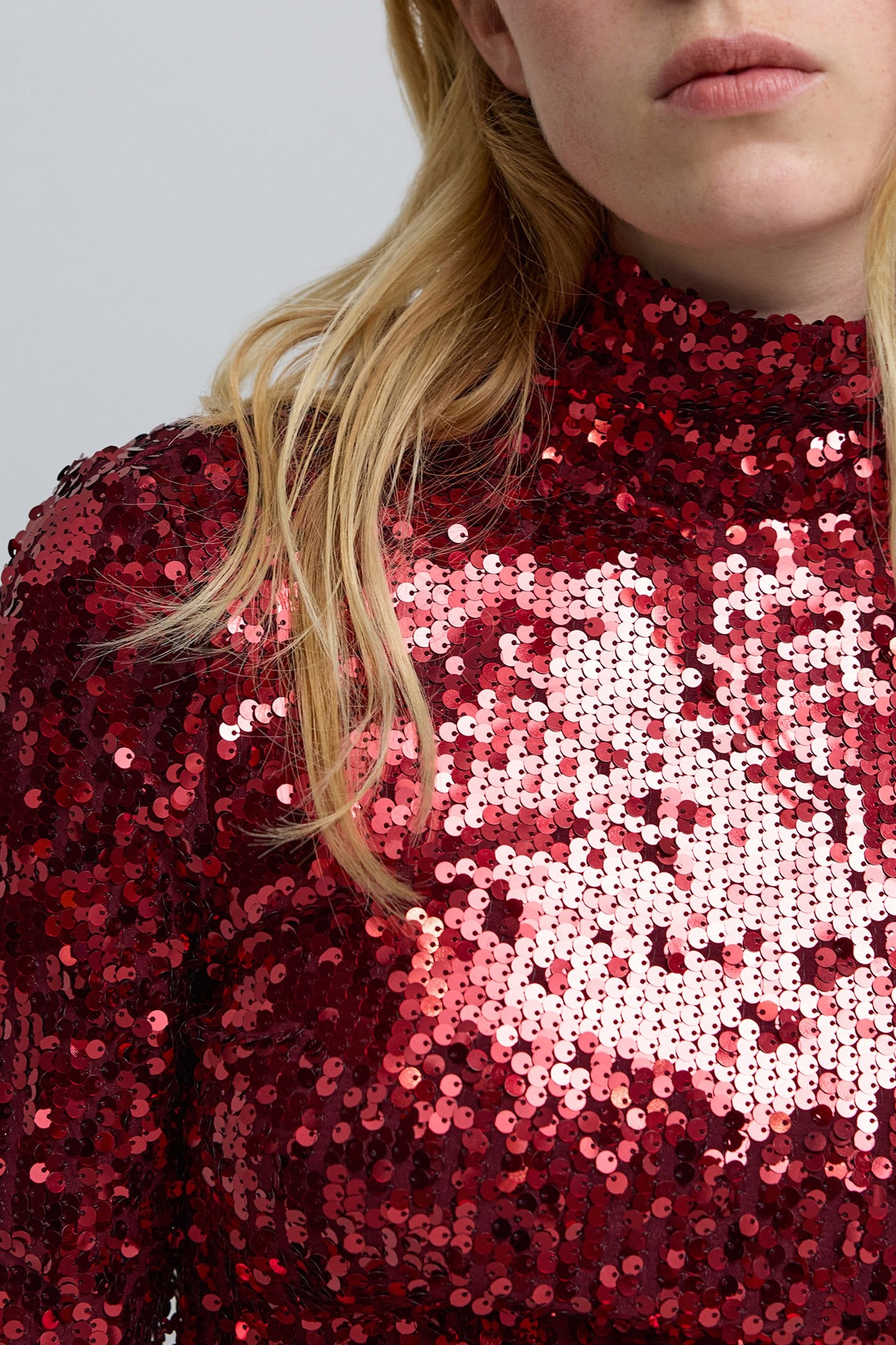 SEQUIN-EMBROIDERED DRAPED-EFFECT VERMILION DRESS FOR WOMEN V 6