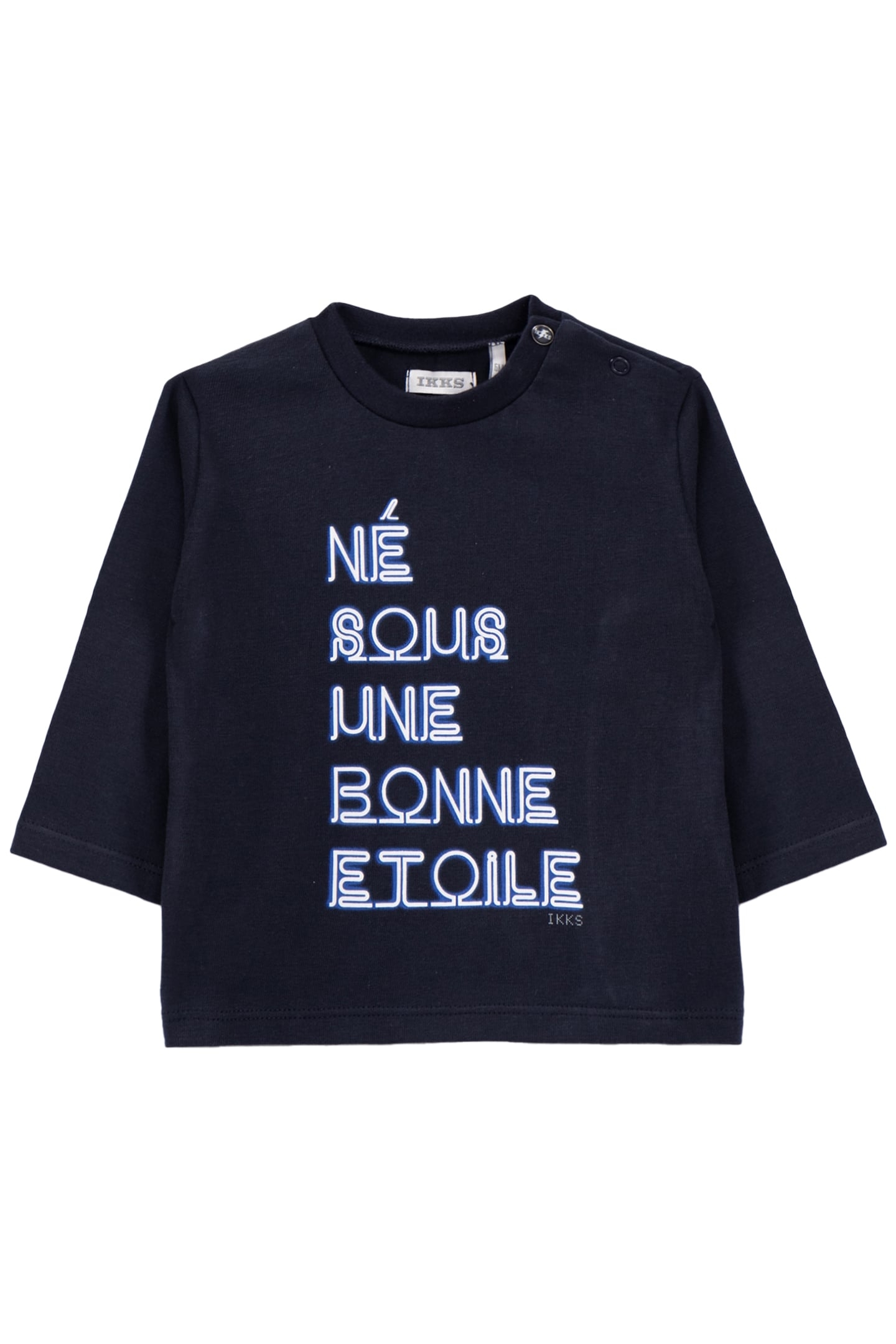 BABY BOY'S NAVY ORGANIC COTTON T-SHIRT, NEON LOOK SLOGAN 1