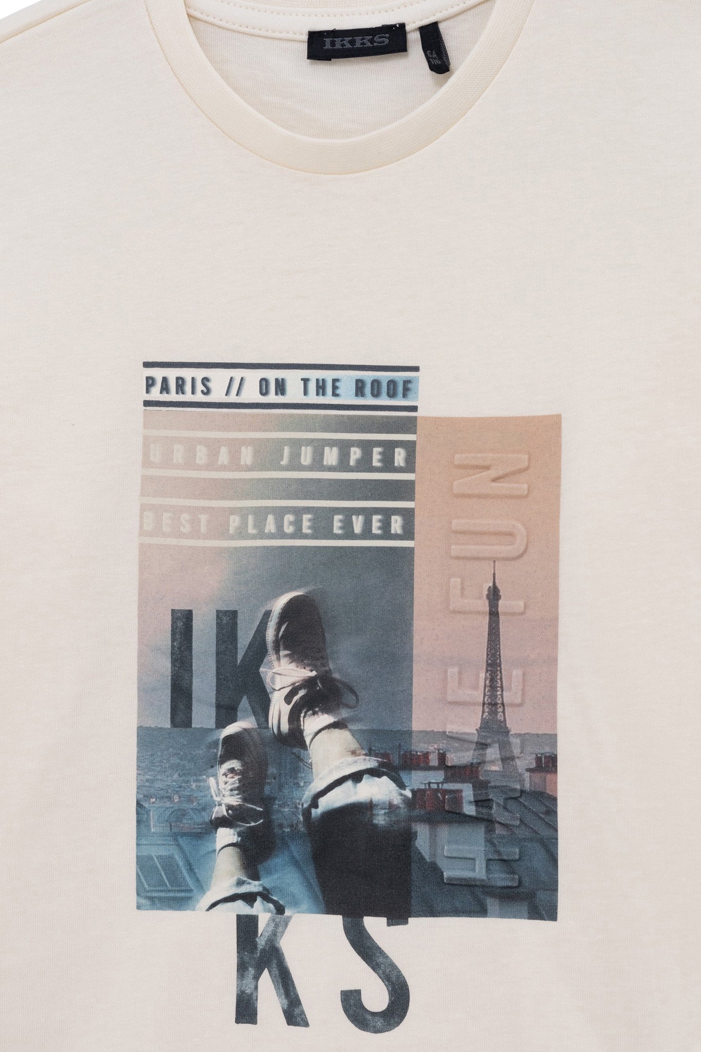 BOYS' T-SHIRT ECRU ORGANIC COTTON PARIS ROOFS EMBOSSING BOY 4