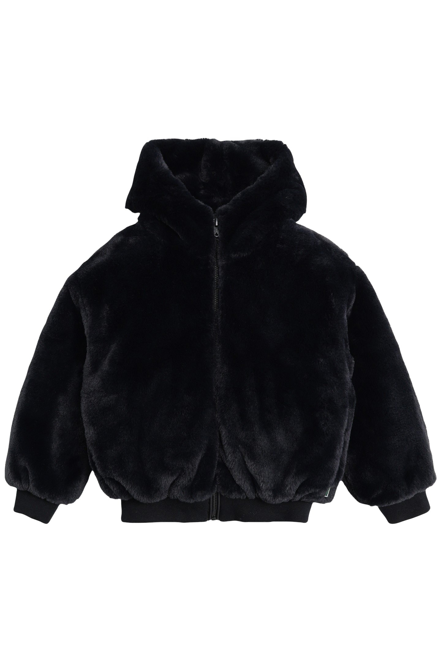 GIRL'S BLACK HOODED SHERPA MAXI HERRINGBONE BACK JACKET 1
