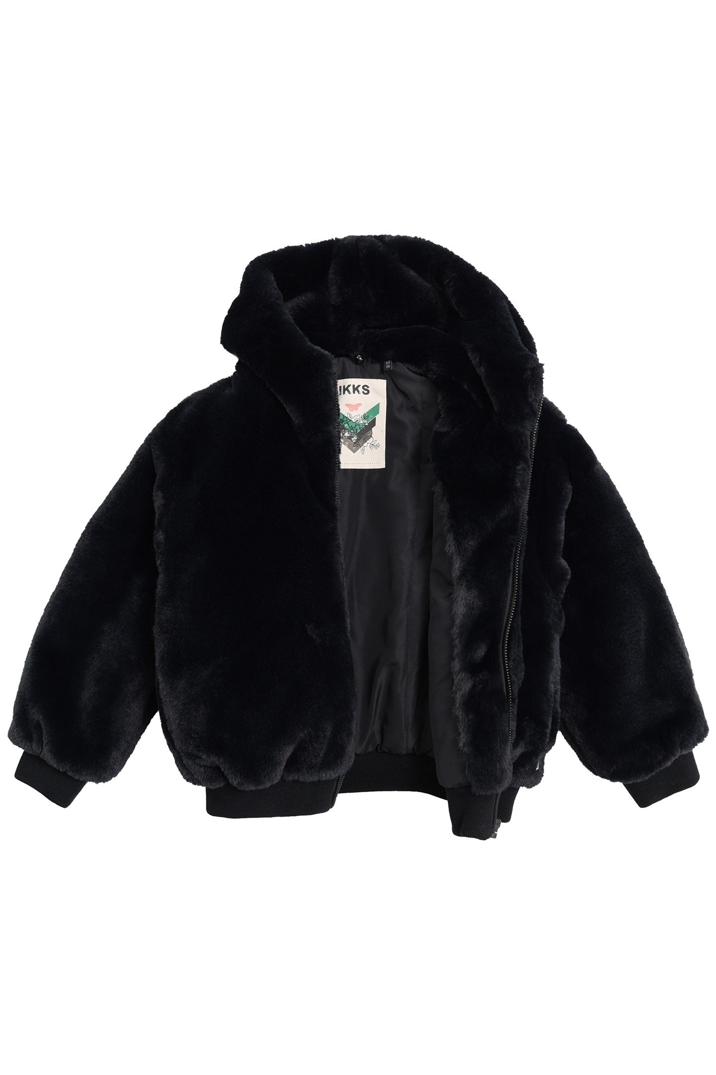 GIRL'S BLACK HOODED SHERPA MAXI HERRINGBONE BACK JACKET 3