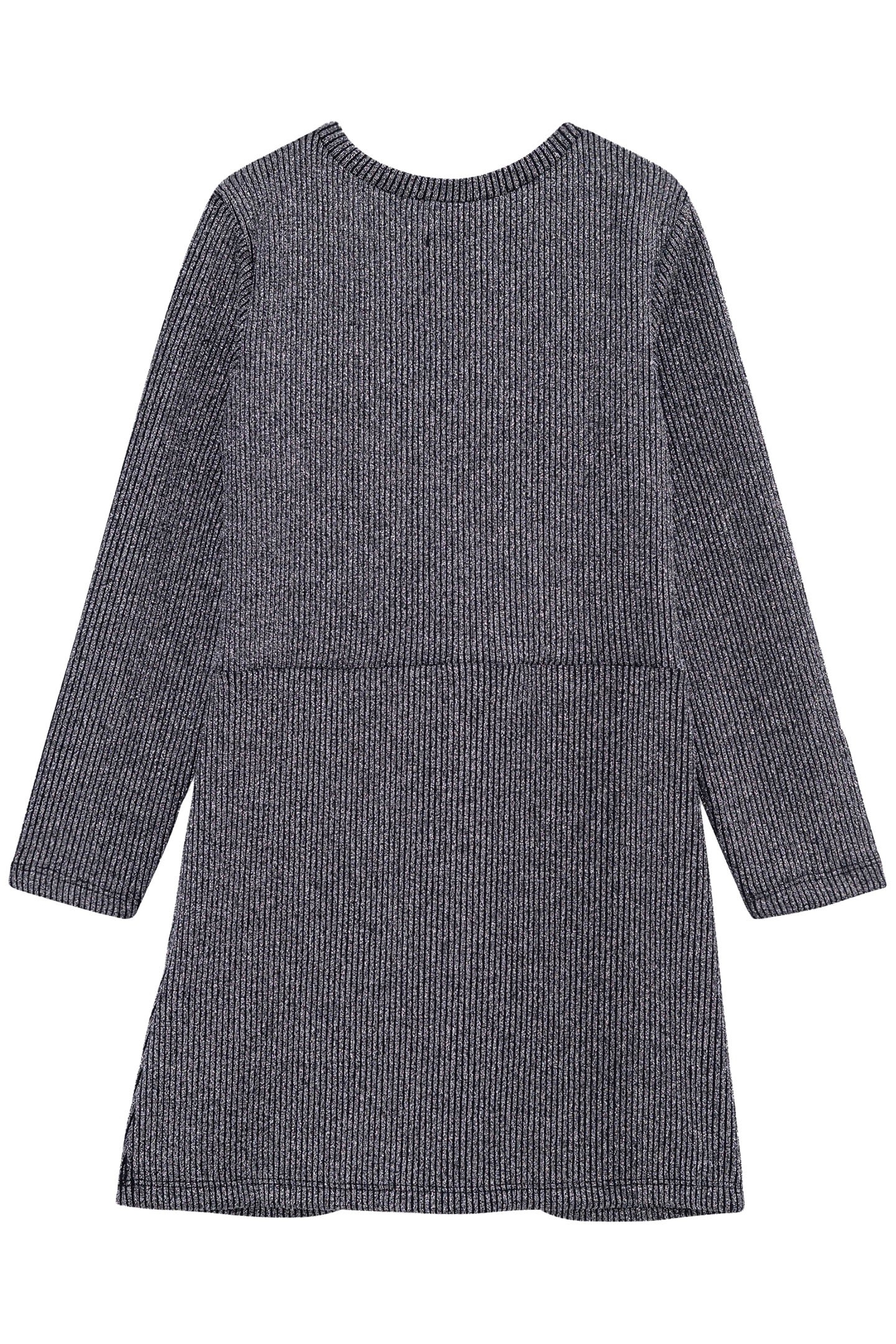 GIRLS' HORT IRIDESCENT GREY DRESS WITH BOW DETAIL 2