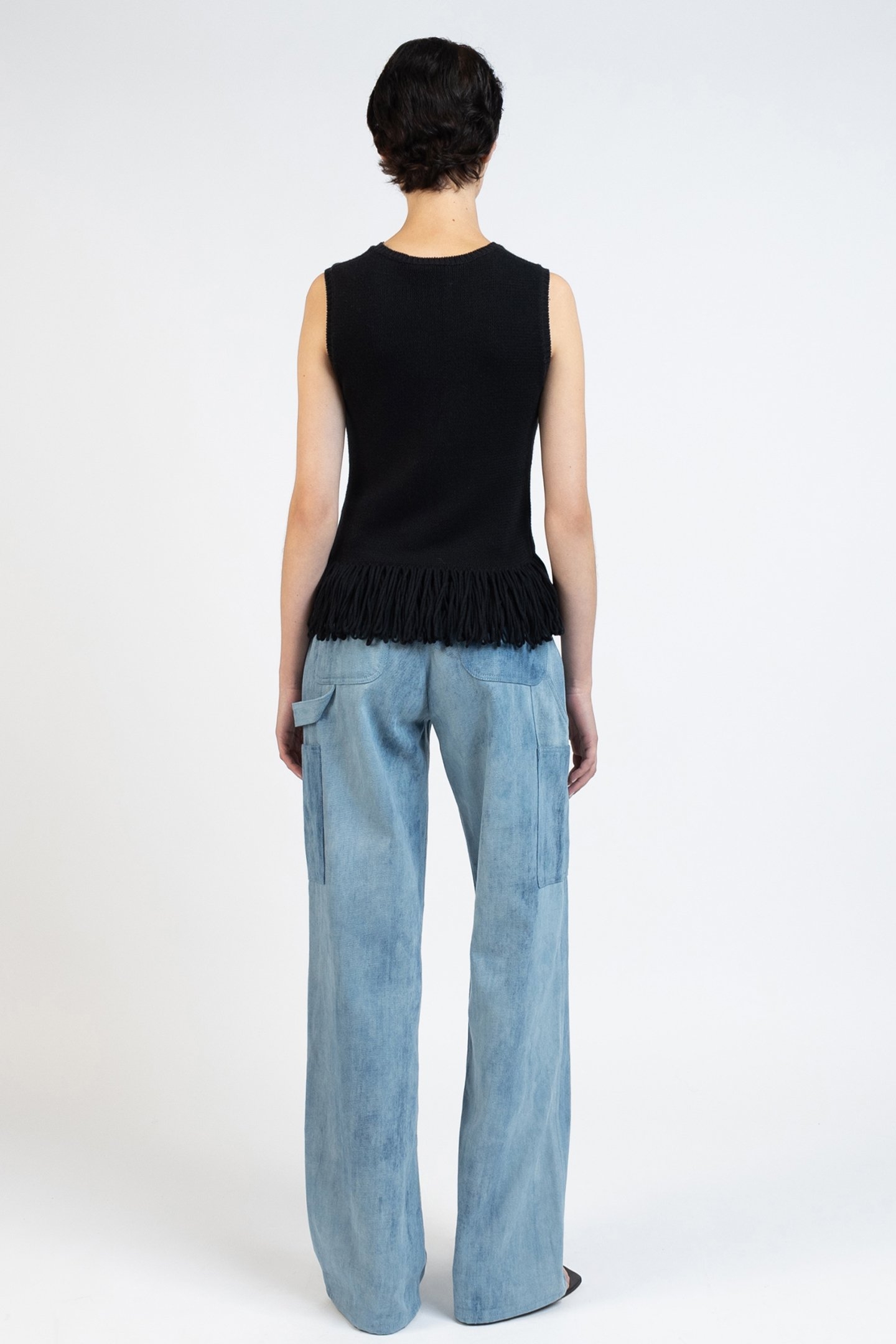 KNIT VEST TOP WITH FRINGE BLACK 2