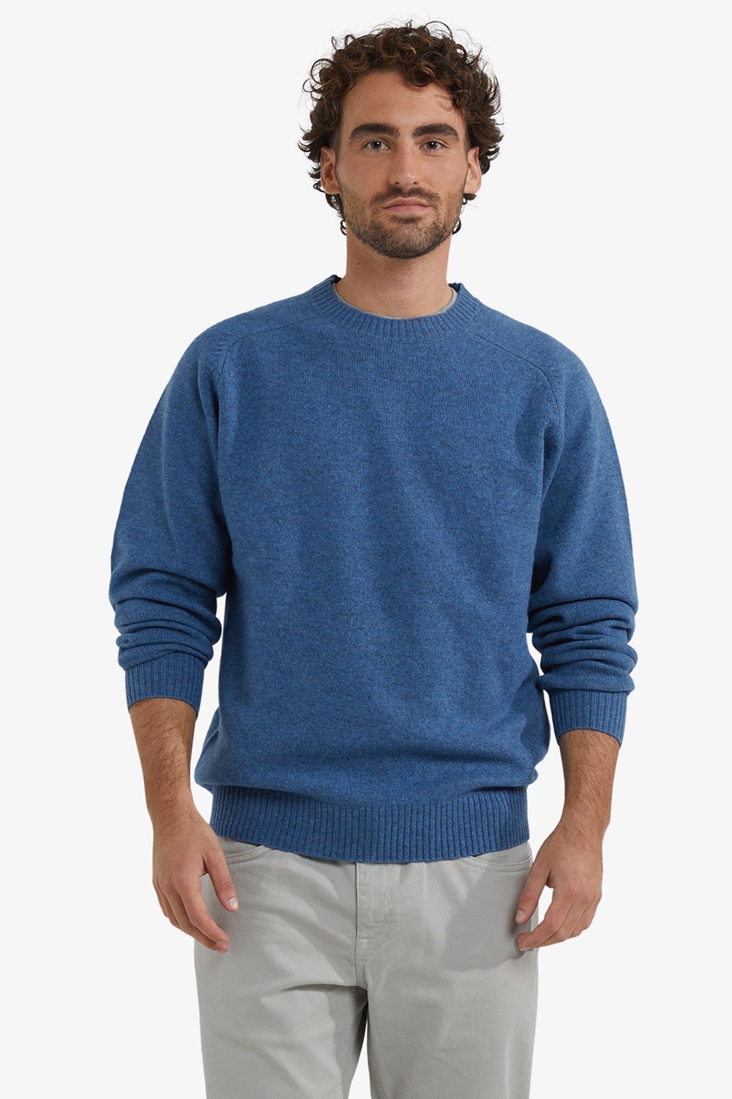 LAMBSWOOL CREW NECK SWEATER WORKER BLUE 1