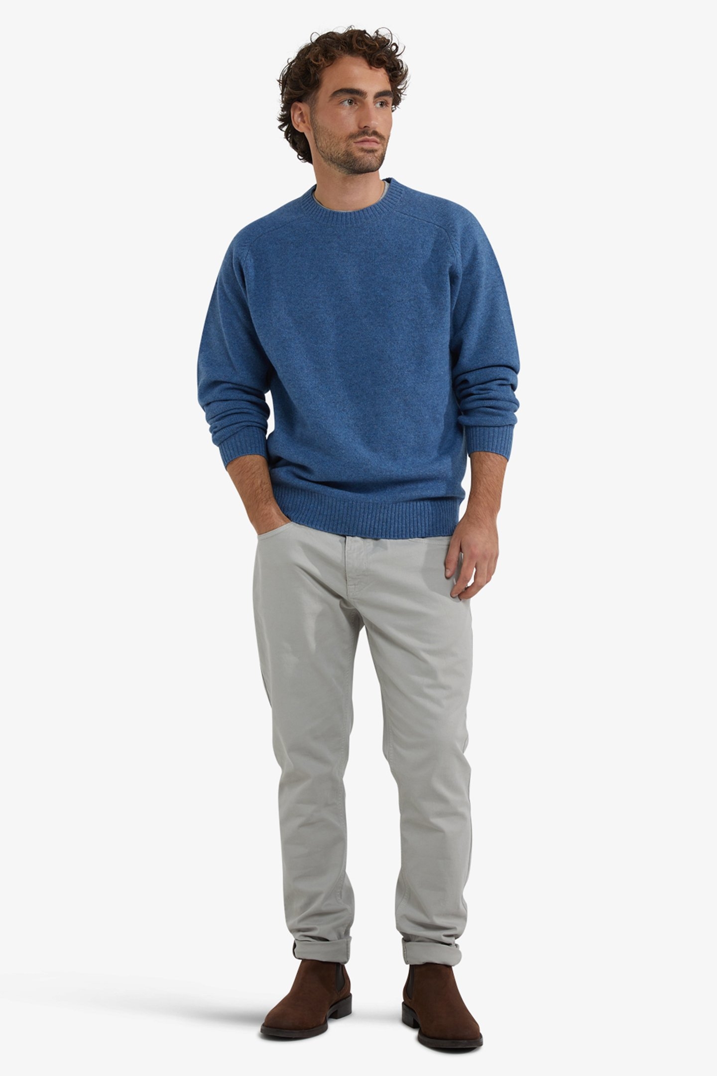 LAMBSWOOL CREW NECK SWEATER WORKER BLUE 2