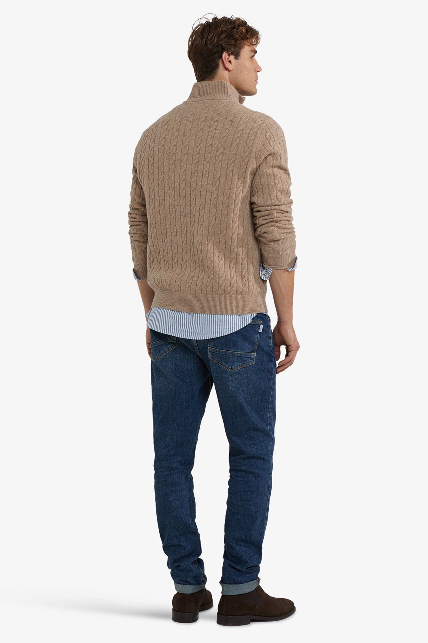 CABLE ZIP MOCK SWEATER SAND 3
