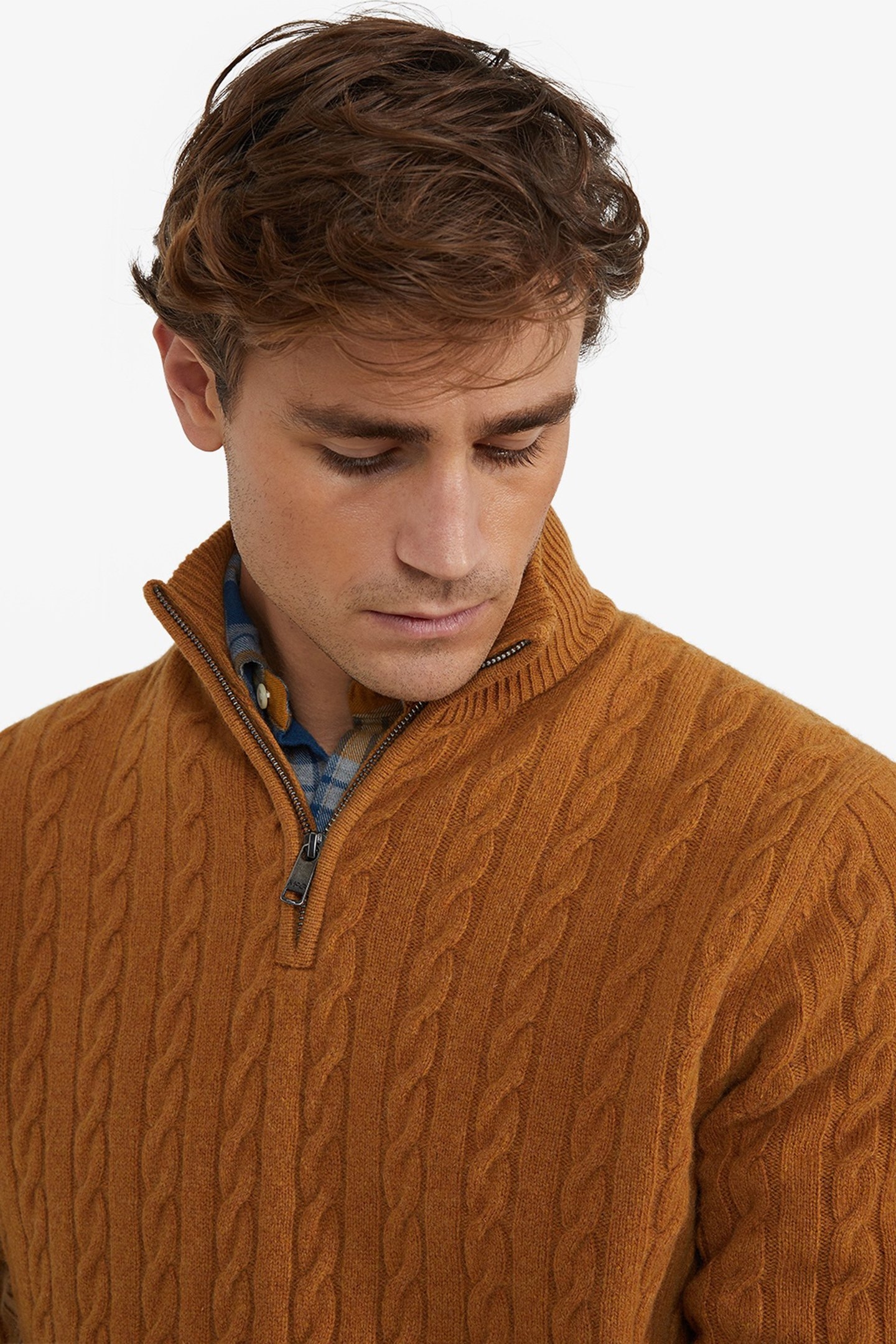 CABLE ZIP MOCK SWEATER AUTUMN YELLOW 4