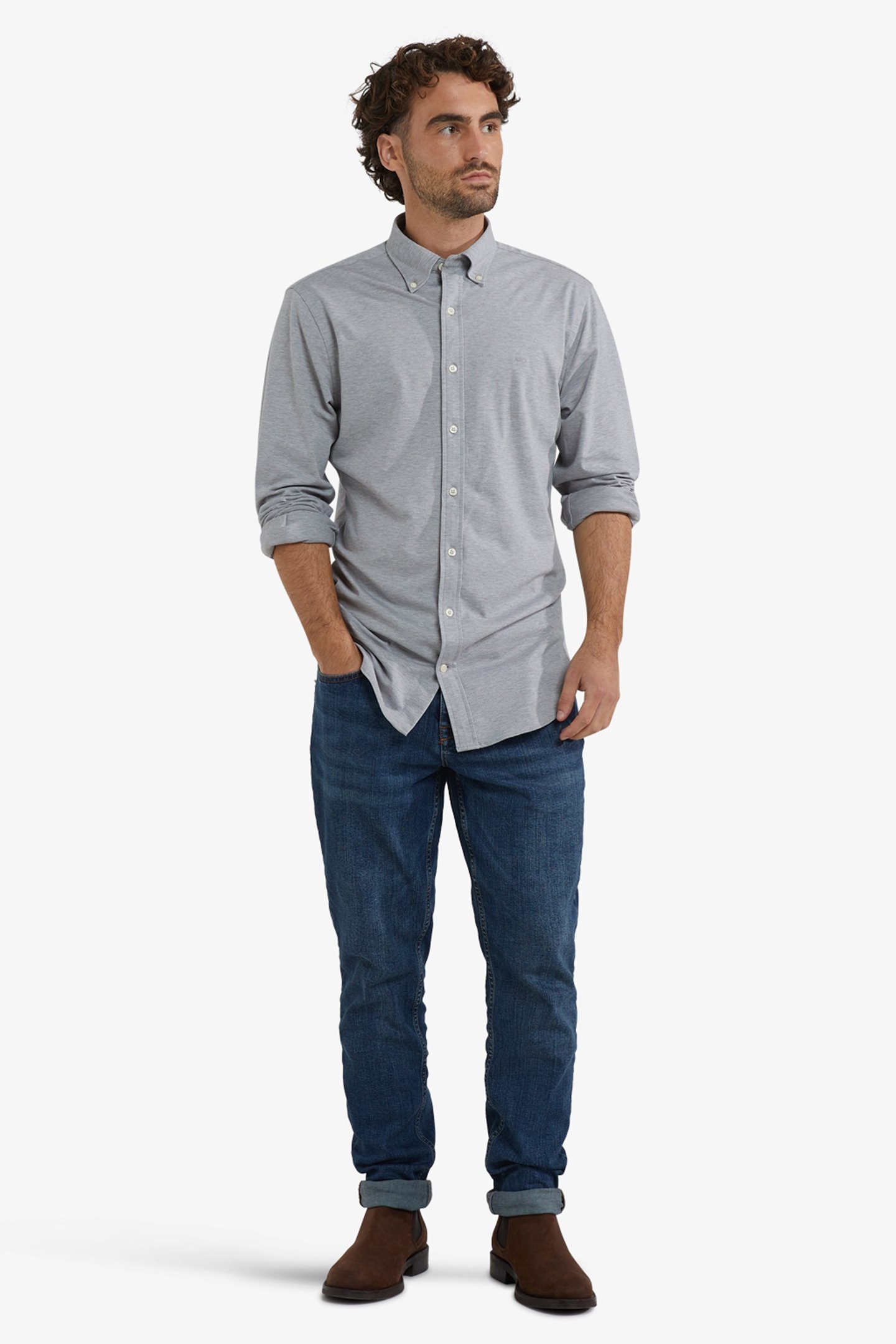 STRETCH PIQUE SHIRT MEDIUM GREY MELANGE 2