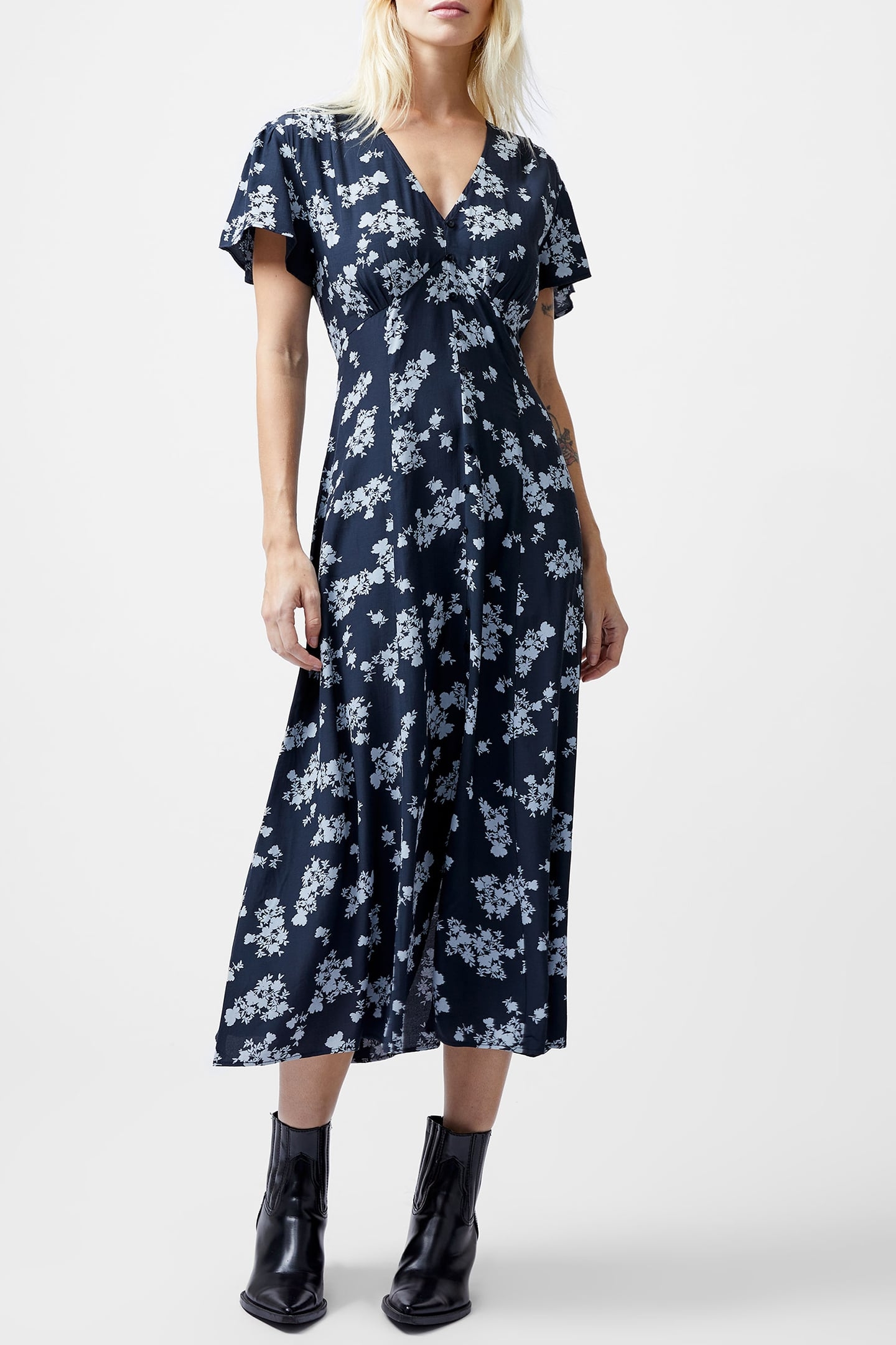 RAQUEL S/S V NK DRESS NAVY 1