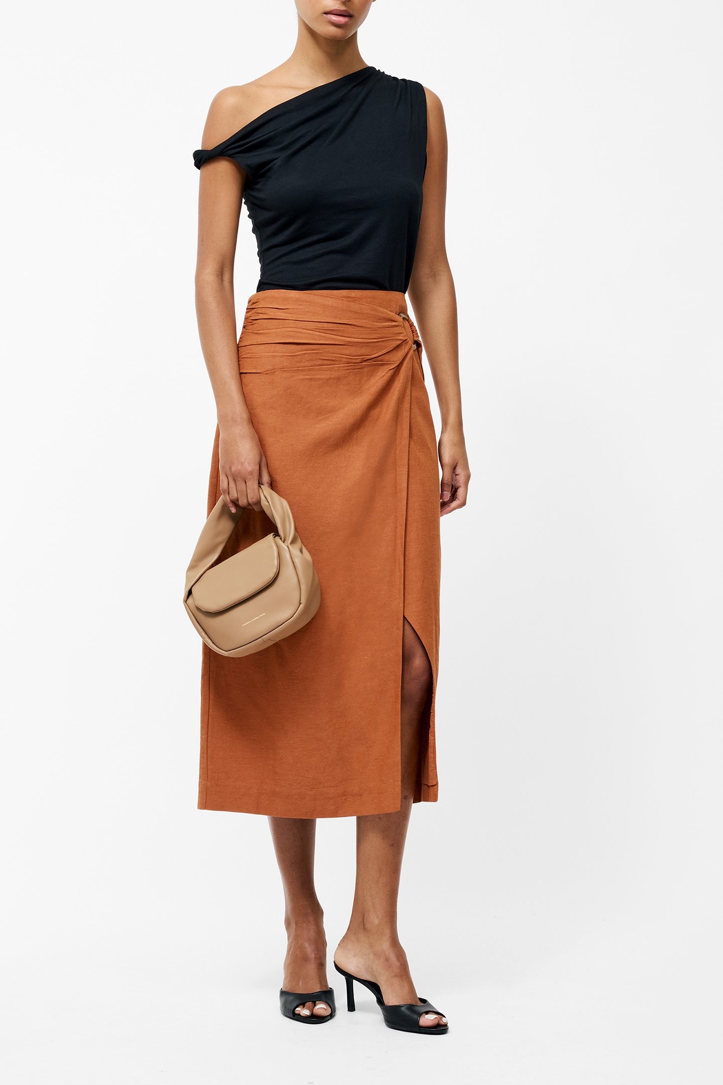 ARIETTE LIN BLEND SLIT MIDI SK COFFEE BROWN 1