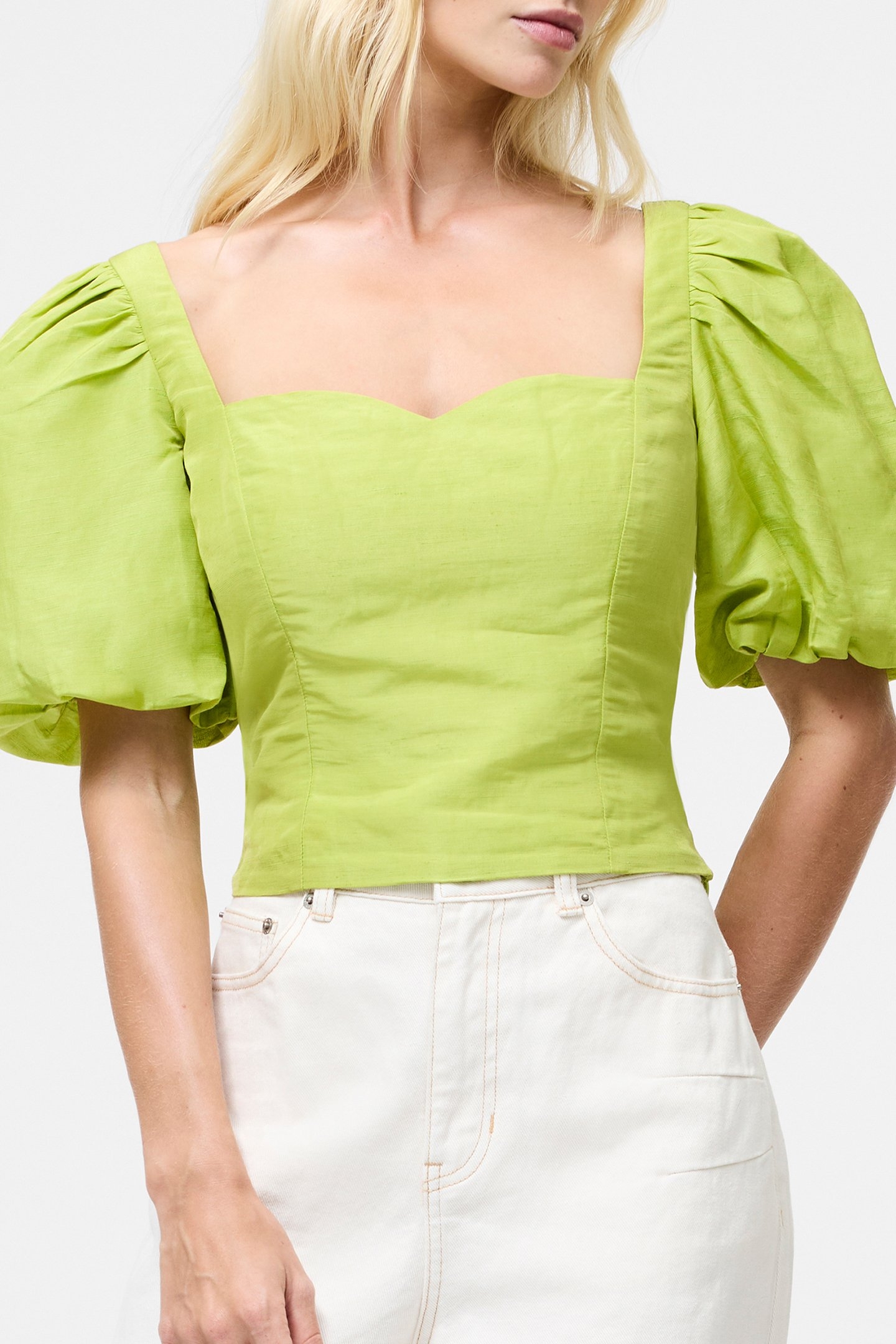 ISLAY LINEN PUFF SLV TOP CACTUS GREEN 3