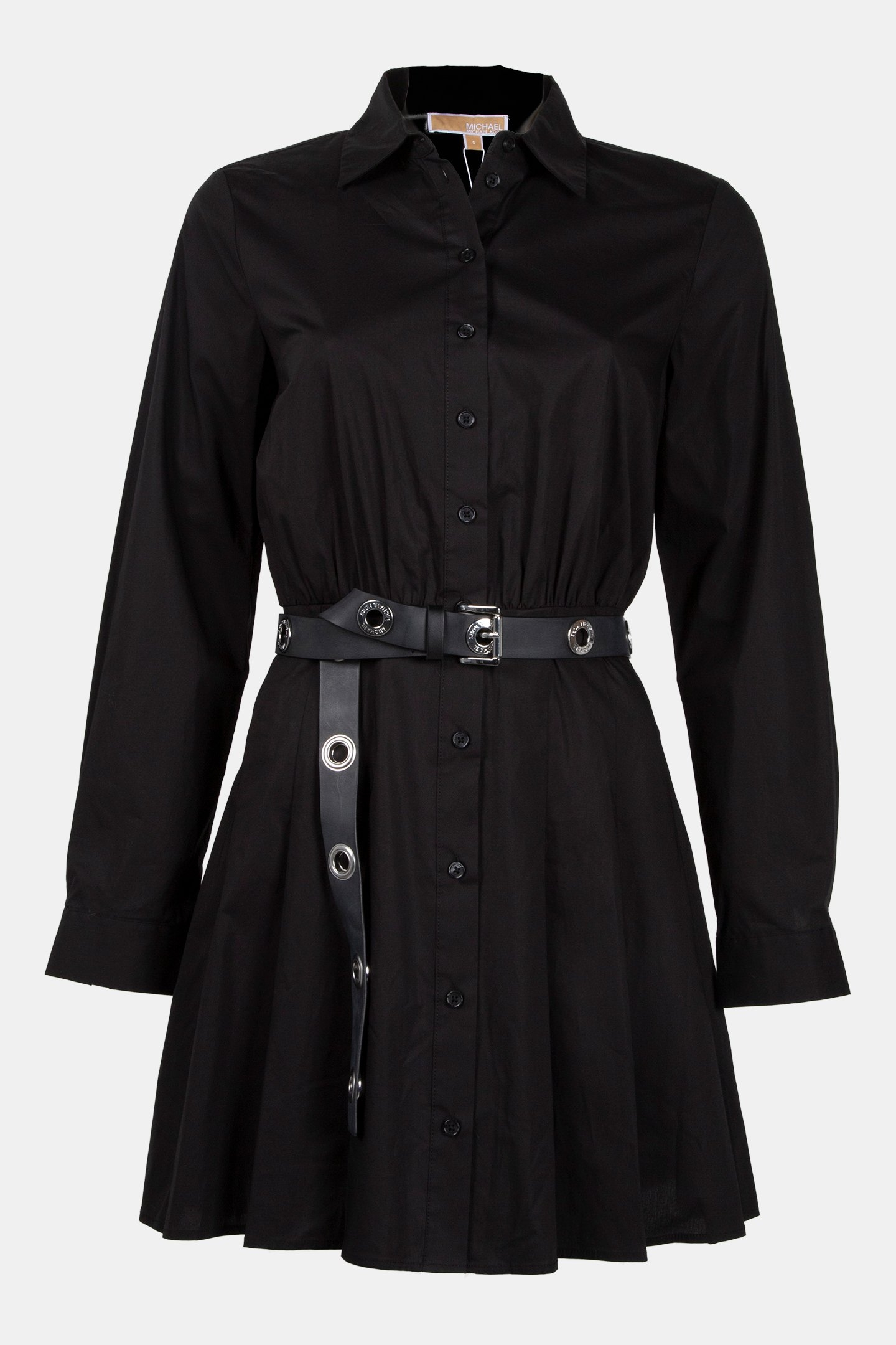 POPLIN PLEATED MINI DRESS BLACK 1