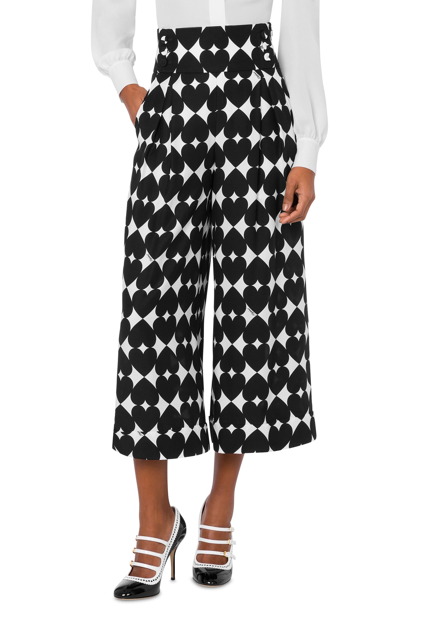 TROUSERS WITH OPTICAL HEART PRINT BLACK 1