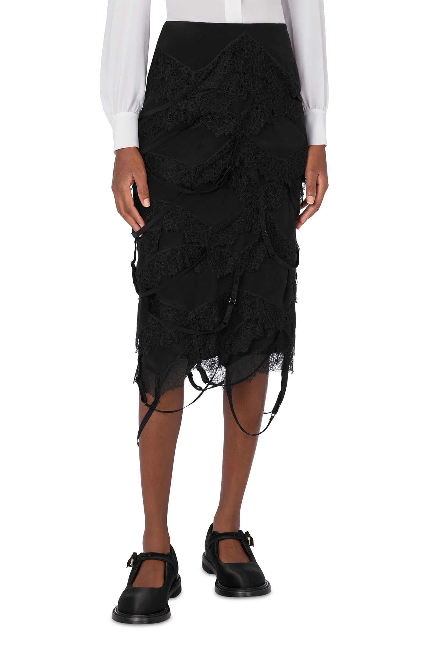 LAYER UP CRÊPE DE CHINE MIDI SKIRT BLACK 1