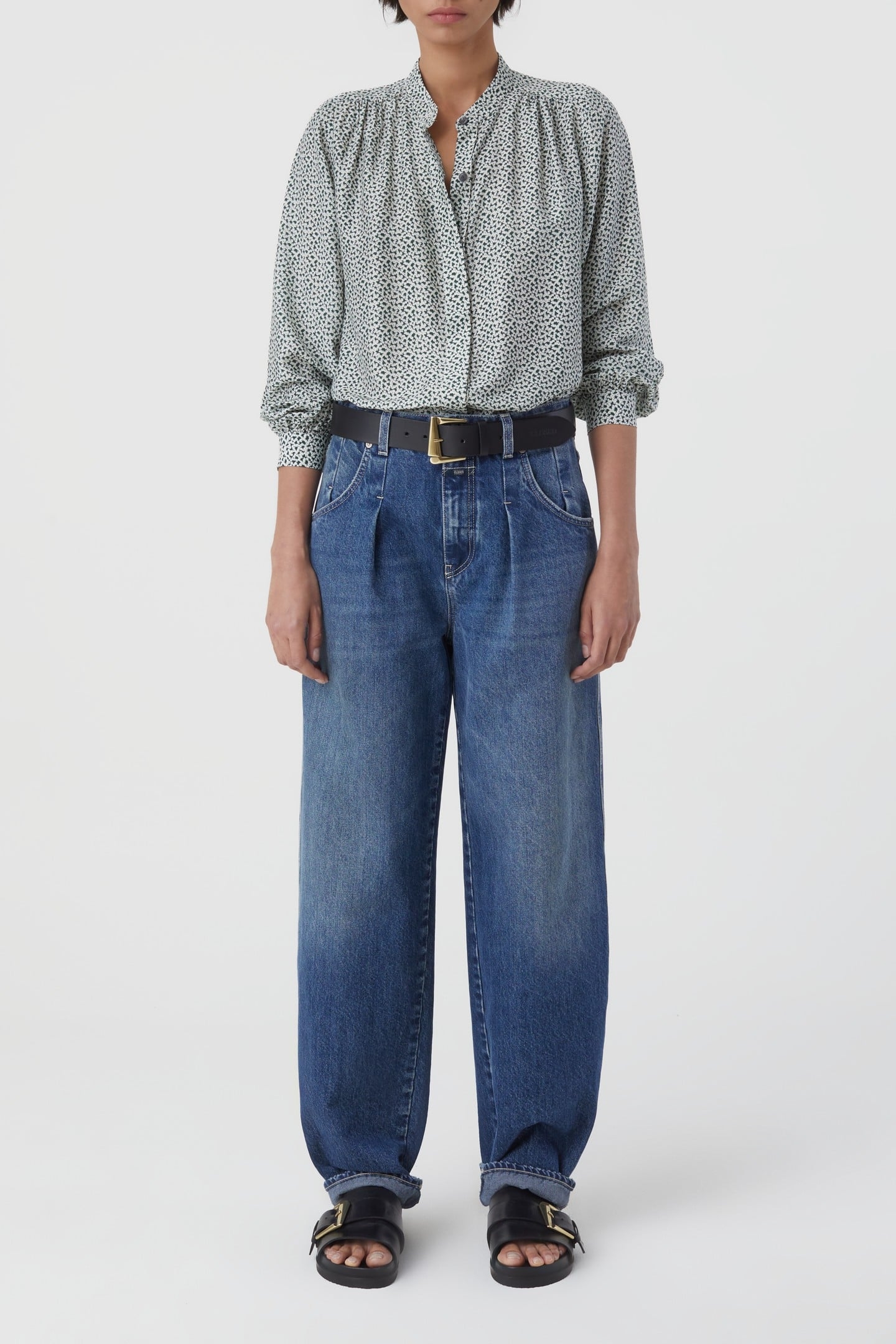 SHORT GATHERED BLOUSE SHIRT FERN GREEN 3