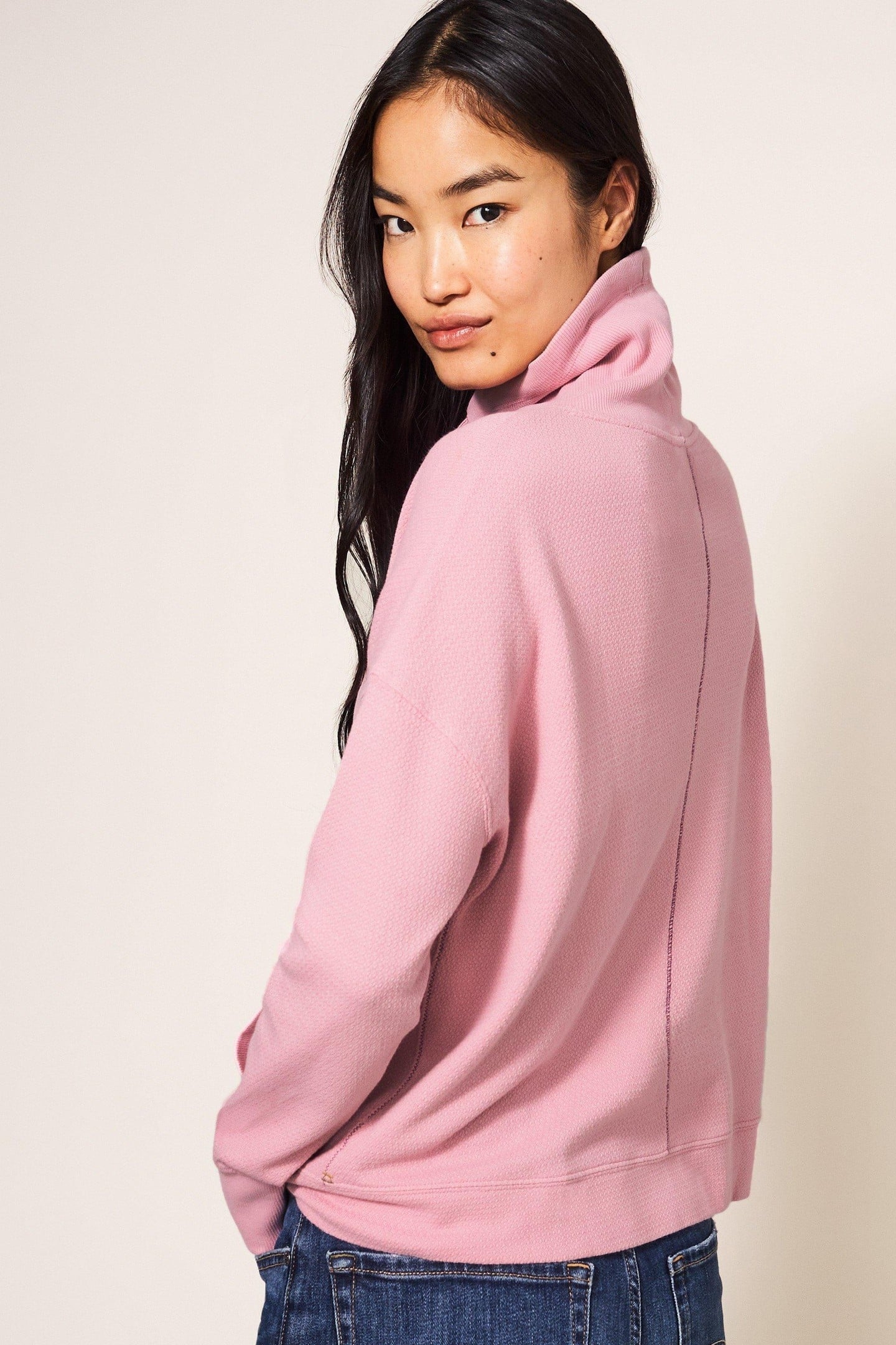FUNNEL SWEAT TOP DARK PINK 2