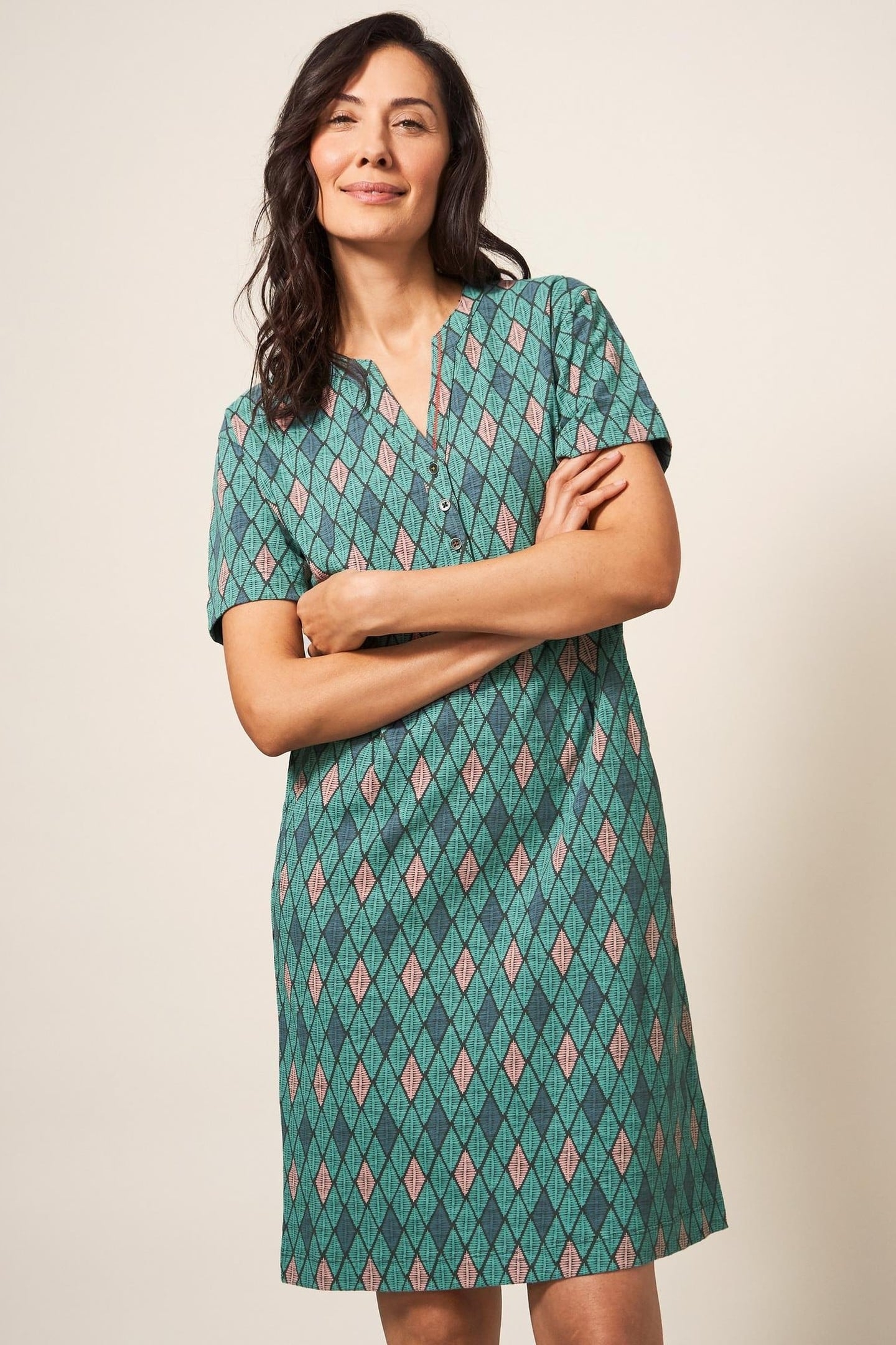 TAMMY COTTON JERSEY DRESS TEAL MULTI 1