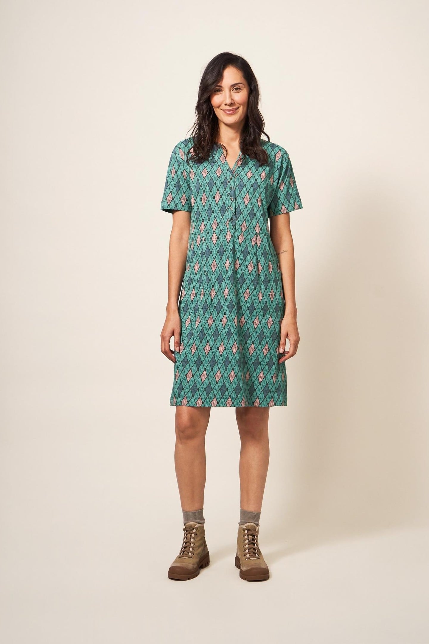 TAMMY COTTON JERSEY DRESS TEAL MULTI 2