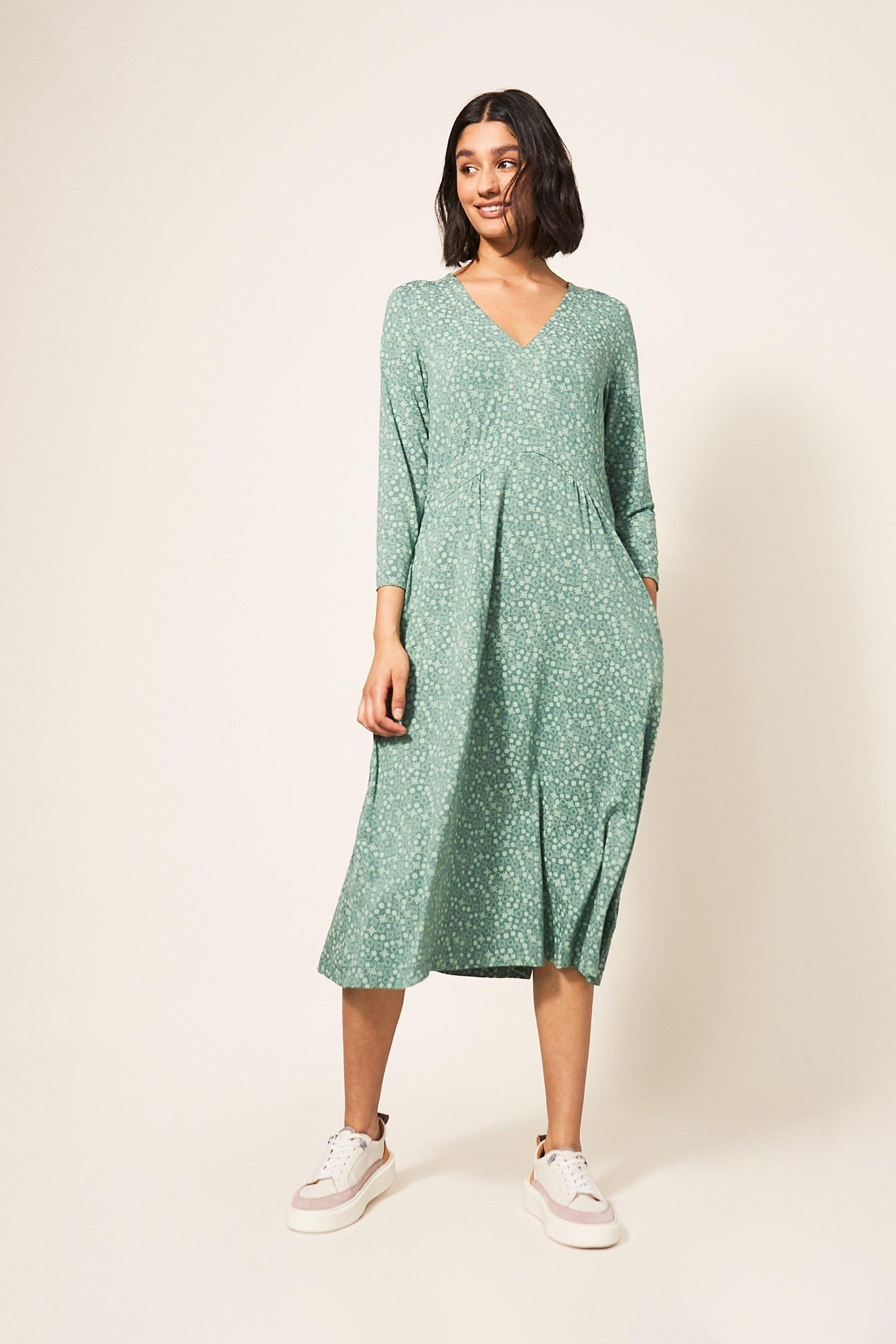 ESME JERSEY MIDI DRESS GREEN MULTI 1