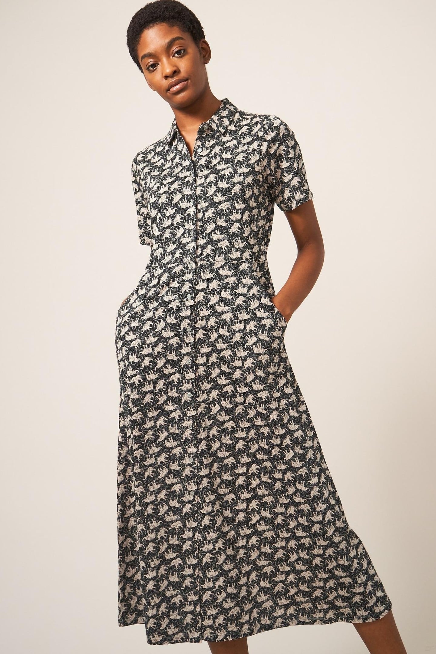 CARMEN JERSEY SHIRT DRESS BLACK MULTI 2