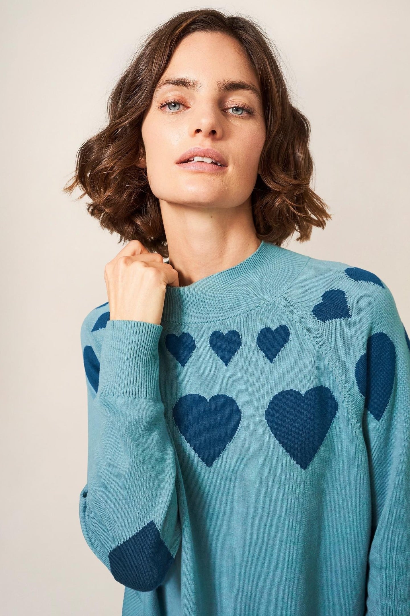 HEART NECK JUMPER TEAL MULTI 2