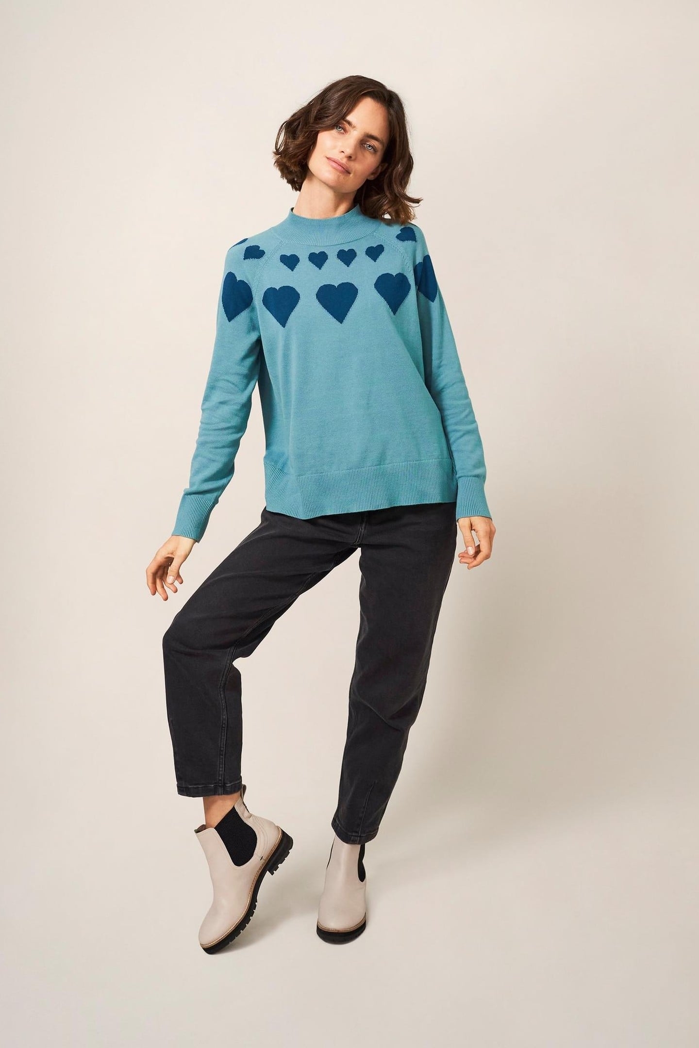HEART NECK JUMPER TEAL MULTI 1