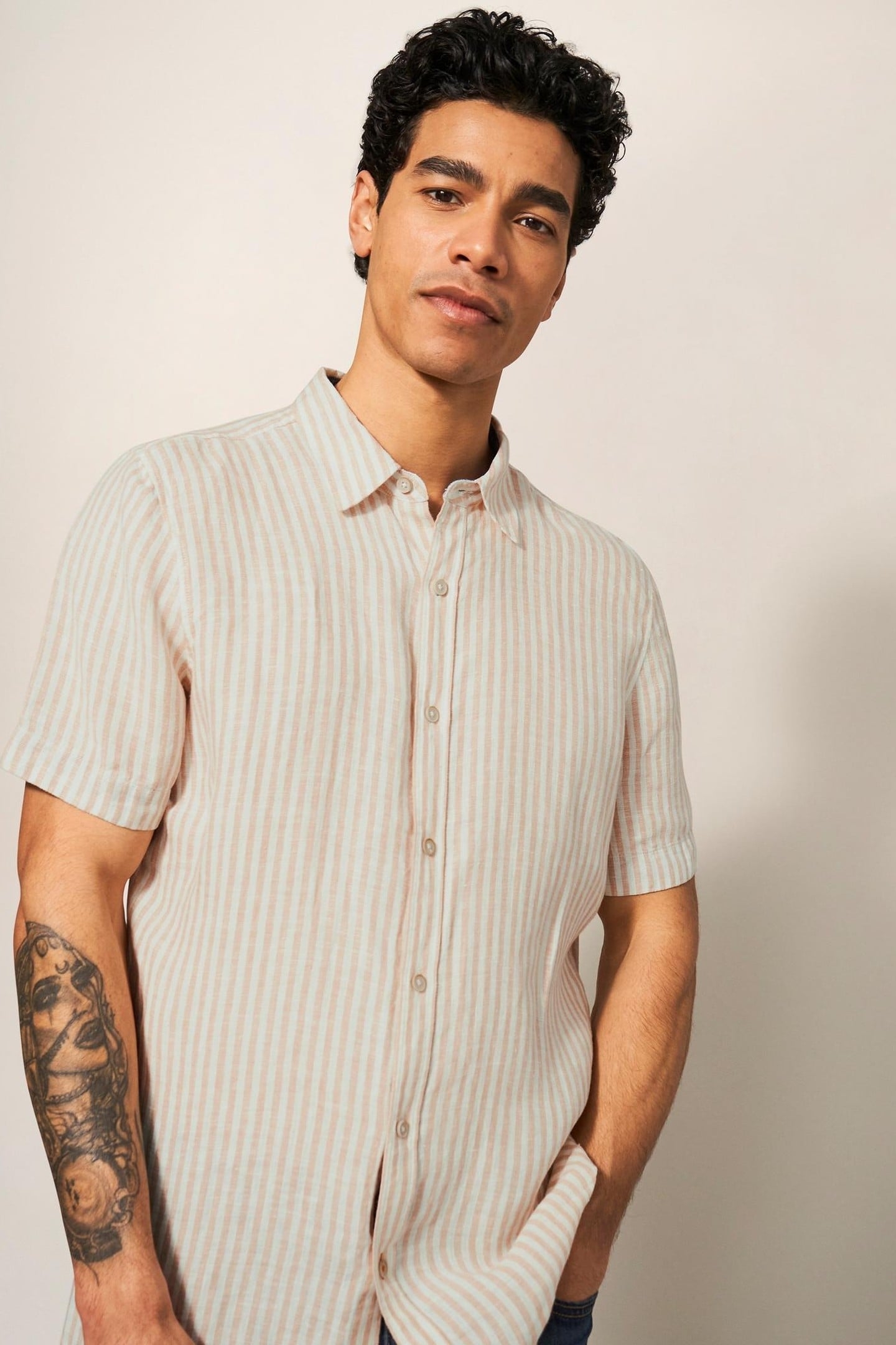 PEMBROKE SS STRIPE LINEN SHIRT DUSTY PINK 1