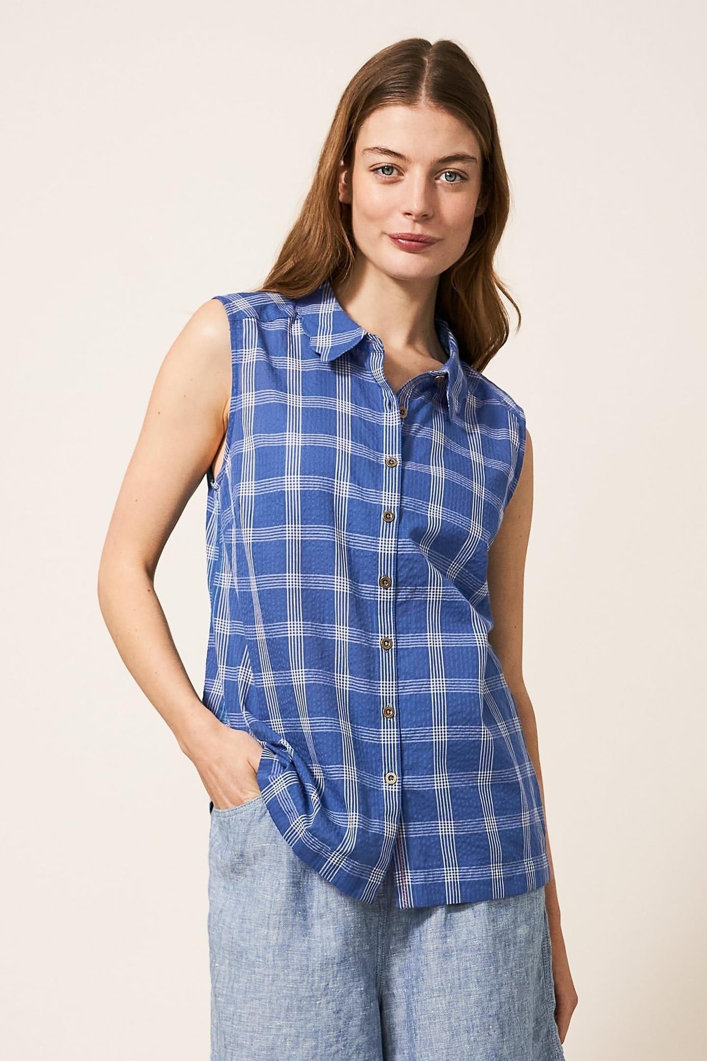 LIZZIE COTTON CHECK SHIRT BLUE MULTI 2