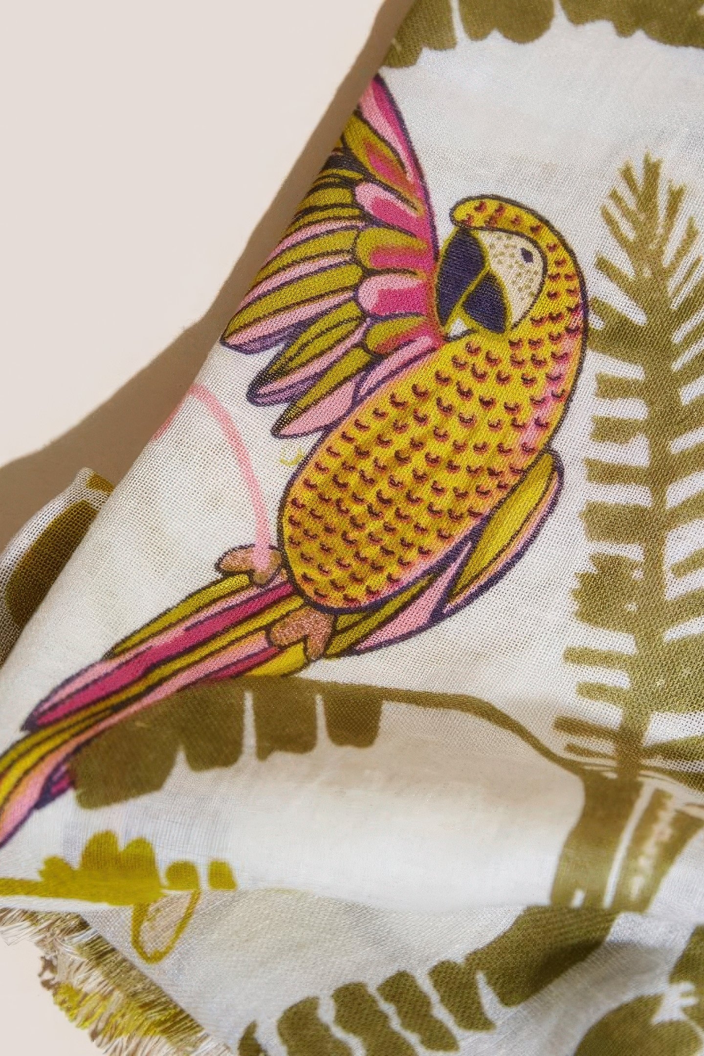 TROPICAL PRINTED COTTON SCARF WHITE MULTI 5