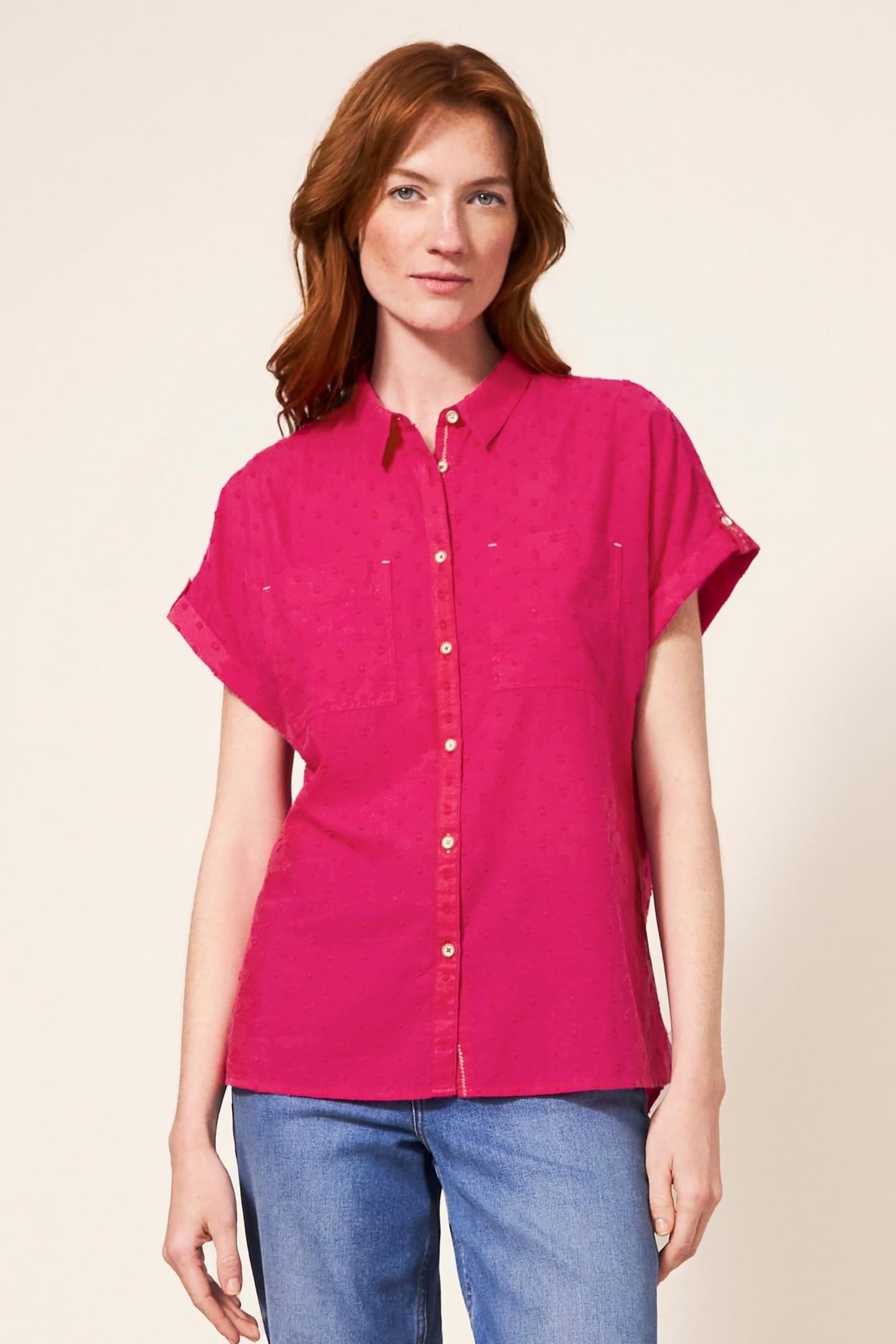ELLA ORGANIC COTTON SHIRT BRIGHT PINK 1