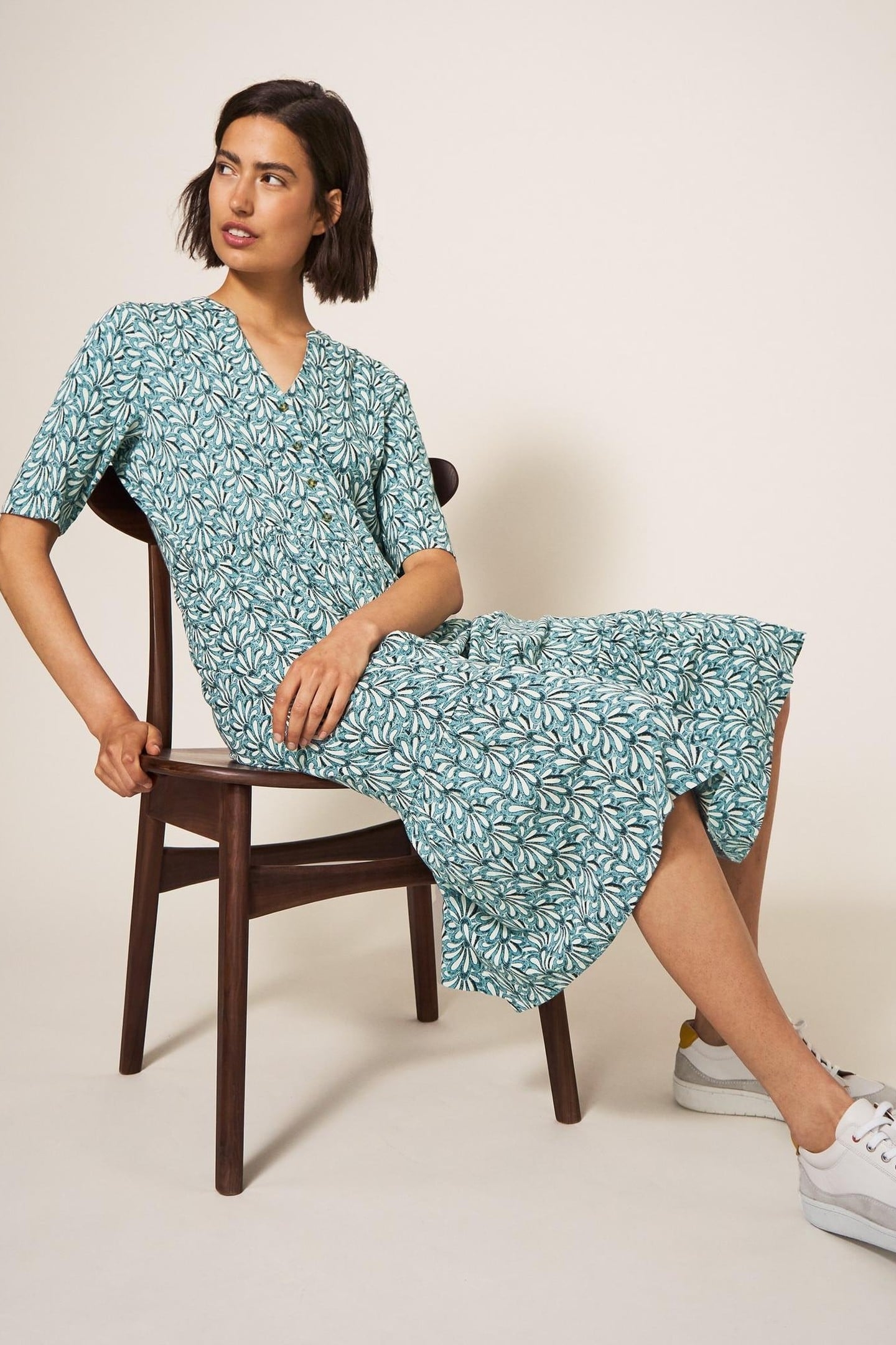 NAYA JERSEY DRESS TEAL PRINT 1