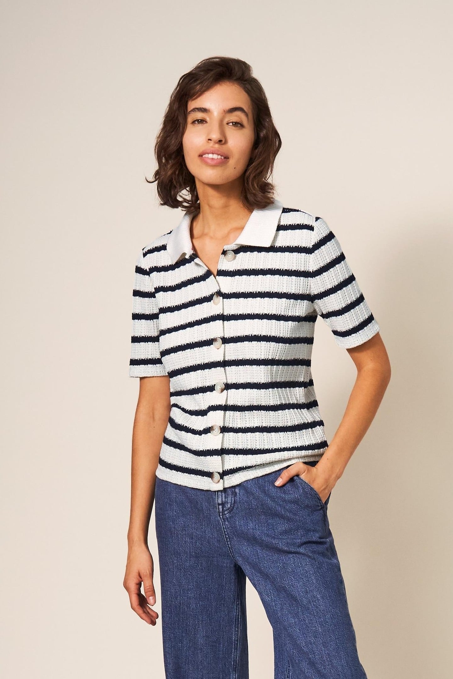 STRIPE COLLAR TOP BLACK MULTI 1