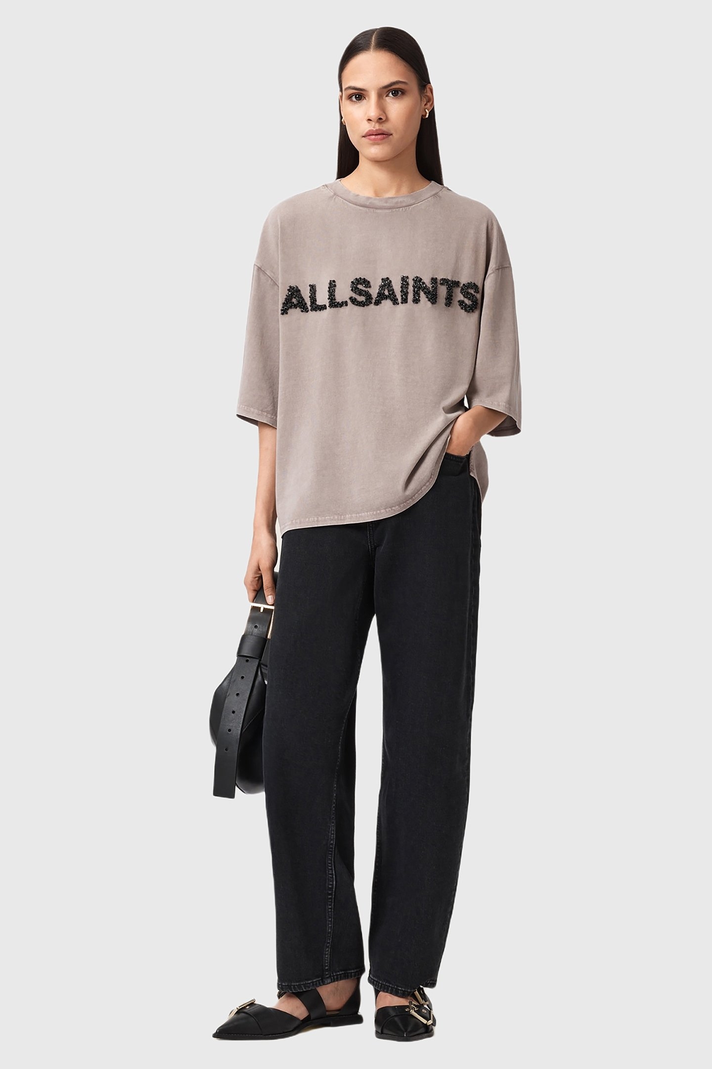 AMELIE AS EMB TEE STONE GREY 3