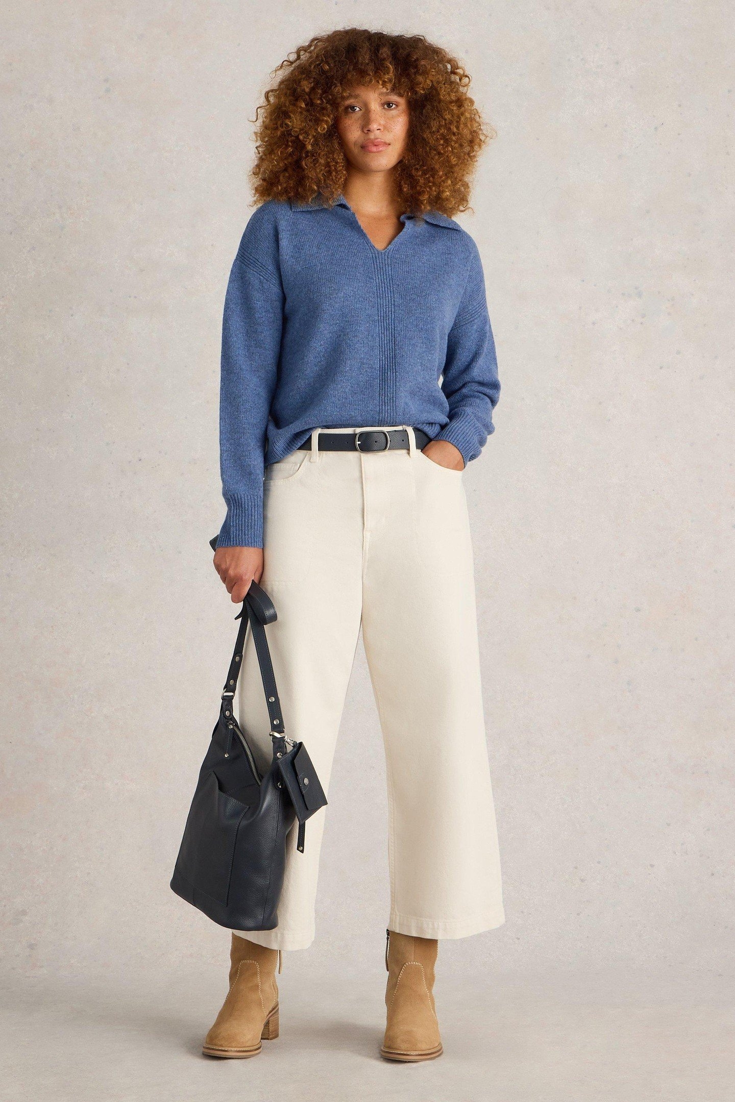 COLLAR WOOL BLEND JUMPER MID BLUE 1