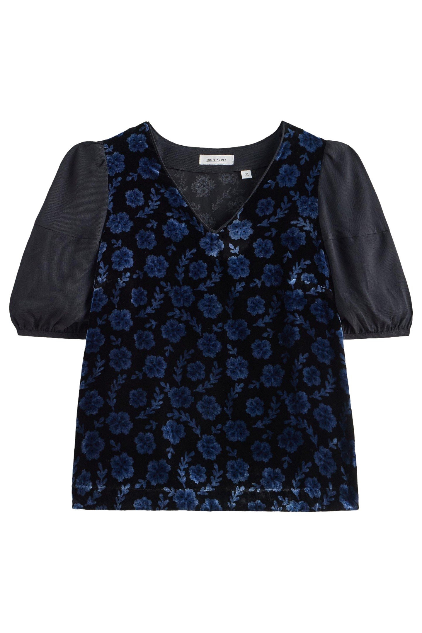 CLEO VELVET MIX TOP BLACK PRINT 1