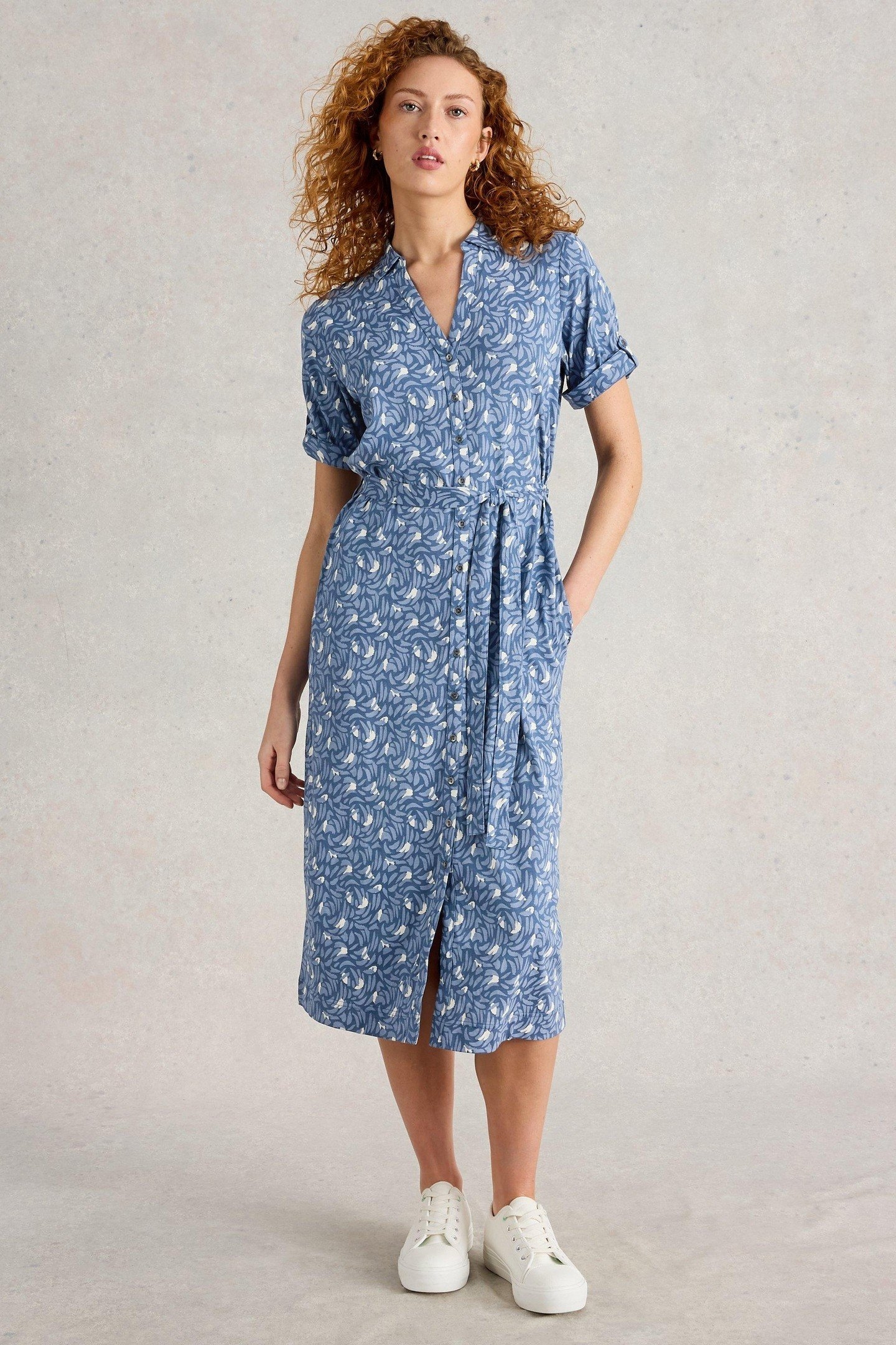 ANNIE JERSEY SHIRT DRESS BLUE PRINT 1